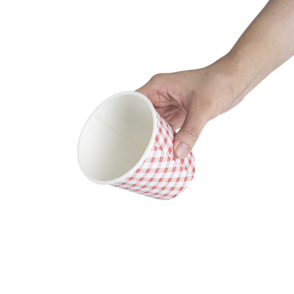 Restpresso 8 oz Picnic Print Paper Coffee Cup - Spiral Wall - 3 1/2" x 3 1/2" x 3 1/4" - 25 count box