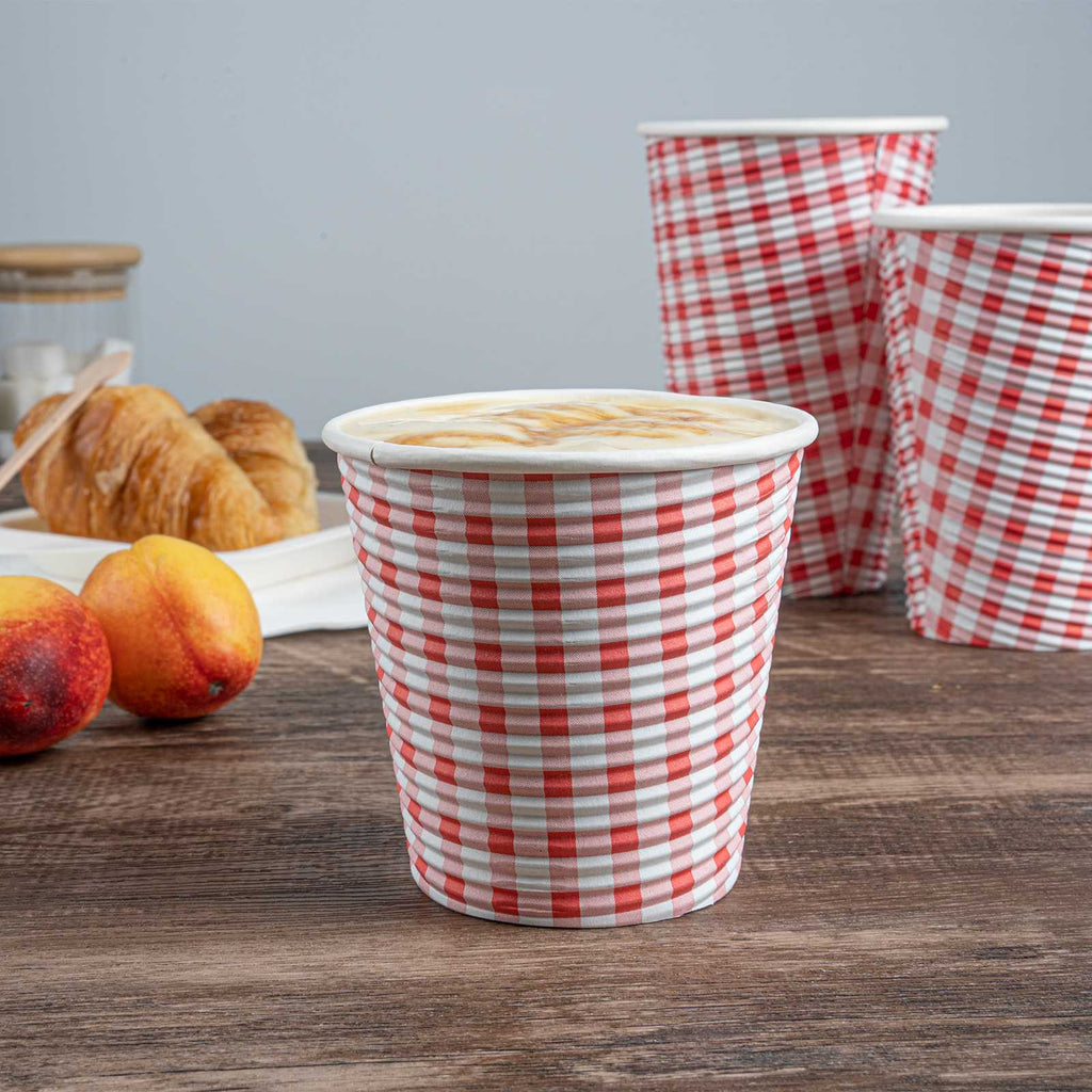 Restpresso 8 oz Picnic Print Paper Coffee Cup - Spiral Wall - 3 1/2" x 3 1/2" x 3 1/4" - 25 count box