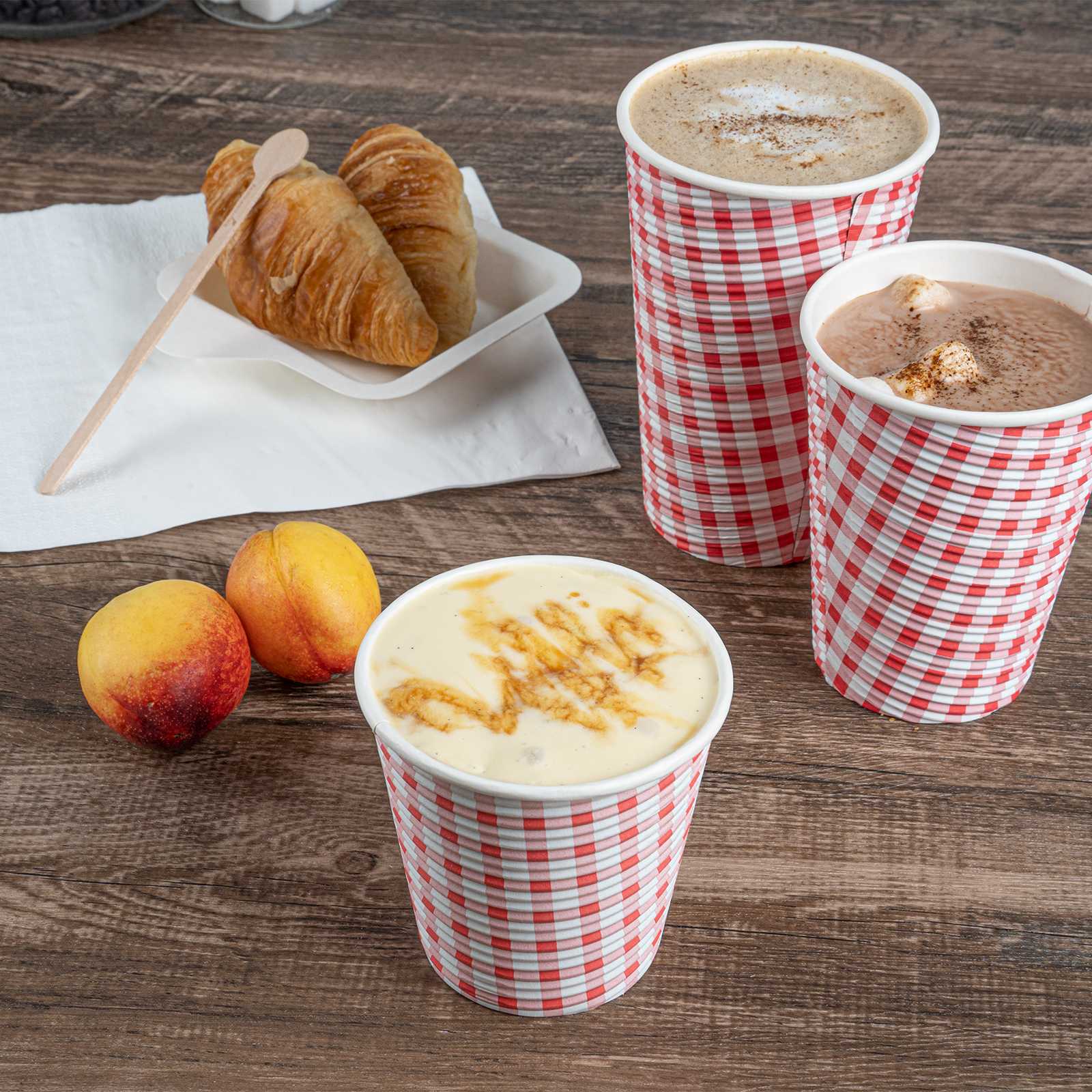 Restpresso 8 oz Picnic Print Paper Coffee Cup - Spiral Wall - 3 1/2" x 3 1/2" x 3 1/4" - 25 count box