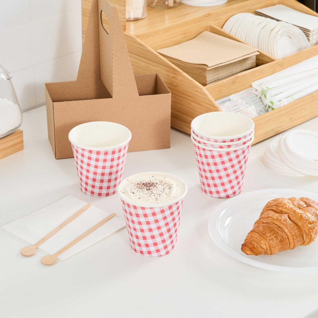 Restpresso 8 oz Picnic Print Paper Coffee Cup - Spiral Wall - 3 1/2" x 3 1/2" x 3 1/4" - 500 count box