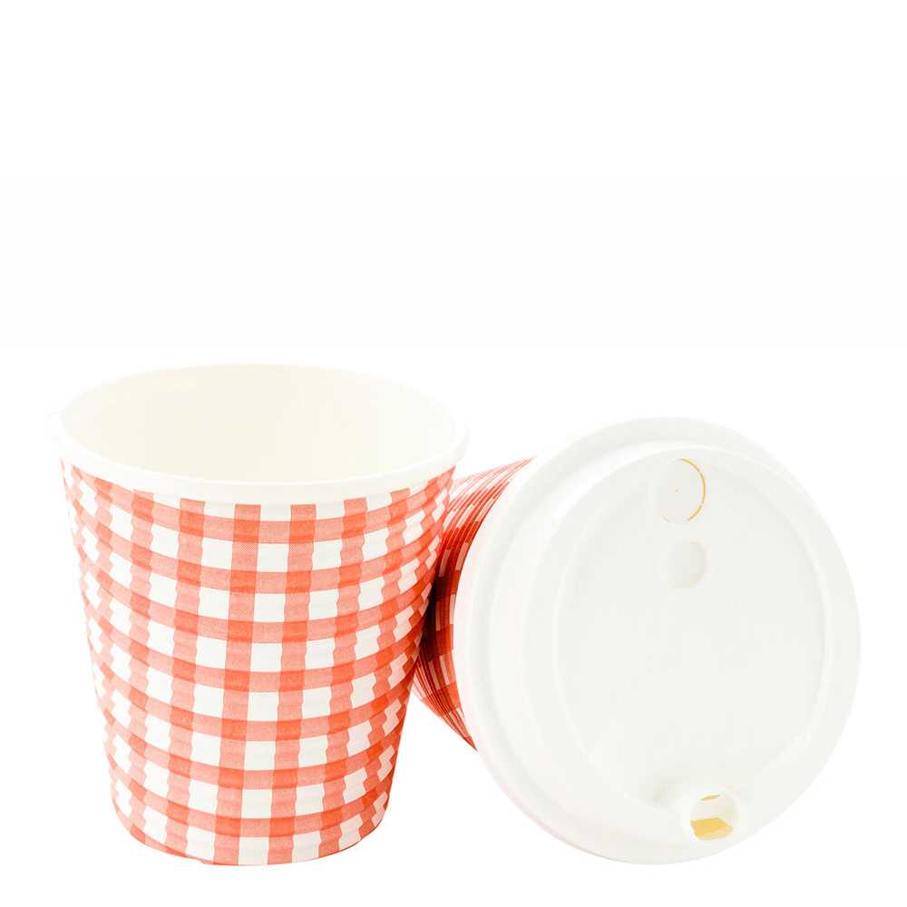 Restpresso 8 oz Picnic Print Paper Coffee Cup - Spiral Wall - 3 1/2" x 3 1/2" x 3 1/4" - 500 count box