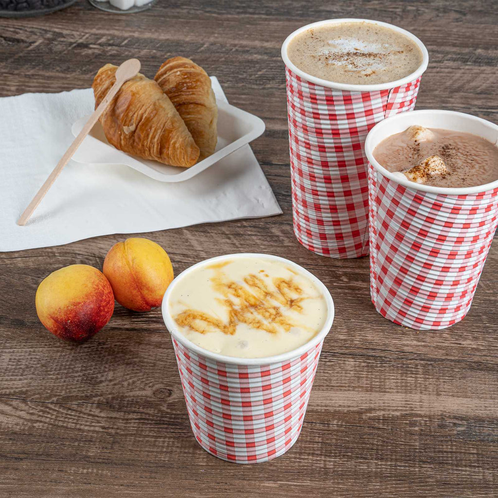 Restpresso 8 oz Picnic Print Paper Coffee Cup - Spiral Wall - 3 1/2" x 3 1/2" x 3 1/4" - 500 count box