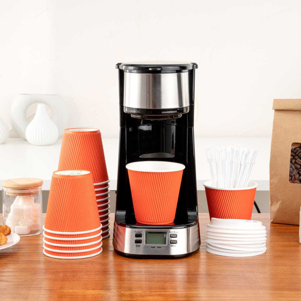 Restpresso 8 oz Tangerine Orange Paper Coffee Cup - Ripple Wall - 3 1/2" x 3 1/2" x 3 1/4" - 25 count box