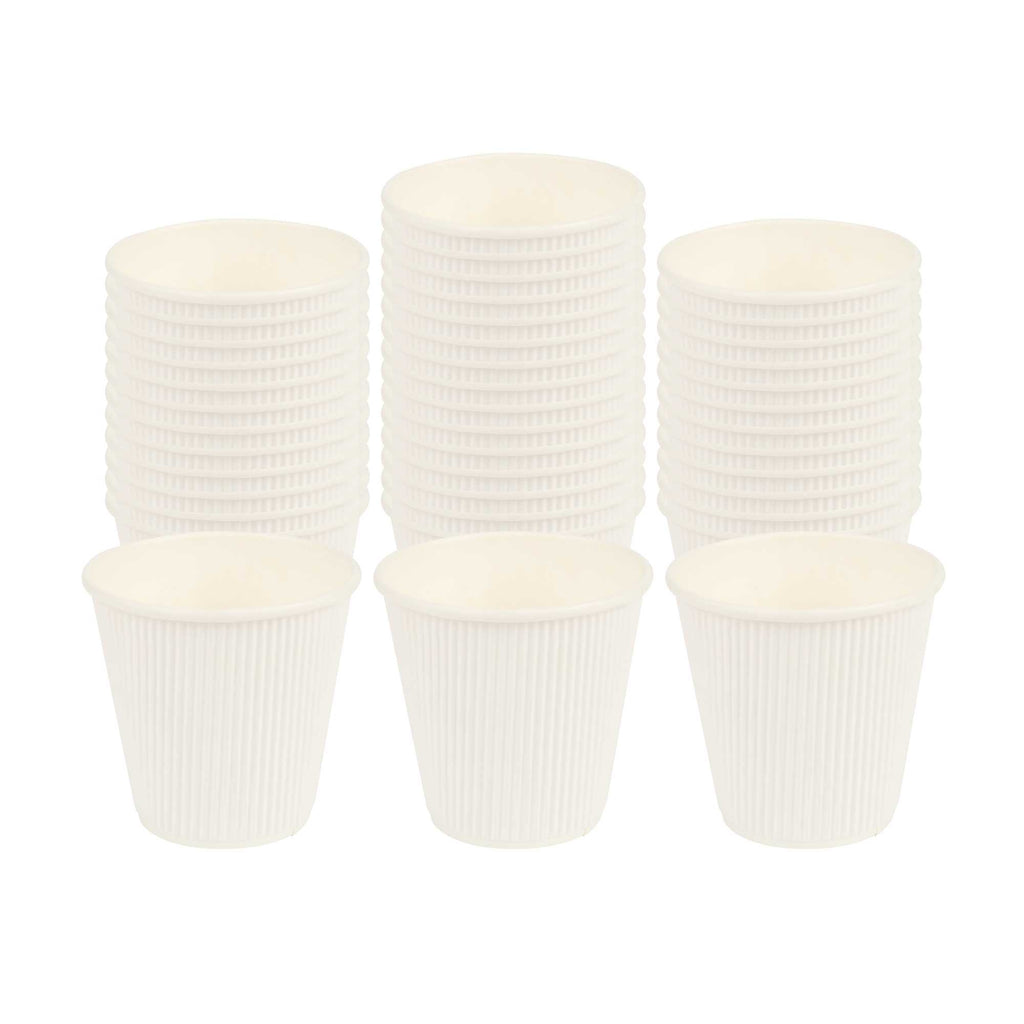 Restpresso 8 oz White Paper Coffee Cup - Ripple Wall - 3 1/2" x 3 1/2" x 3 1/4" - 25 count box