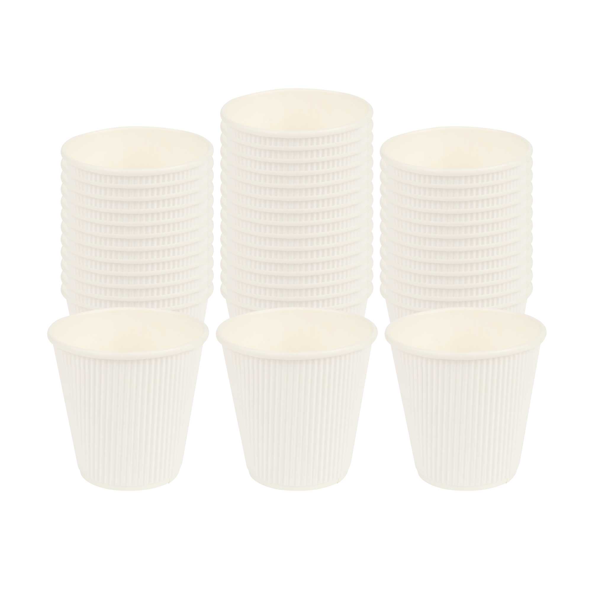Restpresso 8 oz White Paper Coffee Cup - Ripple Wall - 3 1/2" x 3 1/2" x 3 1/4" - 25 count box