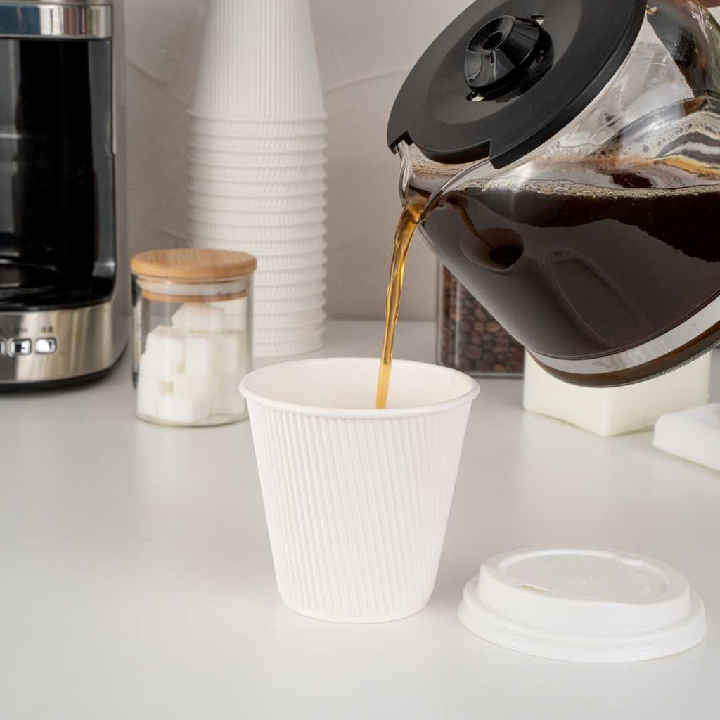 Restpresso 8 oz White Paper Coffee Cup - Ripple Wall - 3 1/2" x 3 1/2" x 3 1/4" - 500 count box