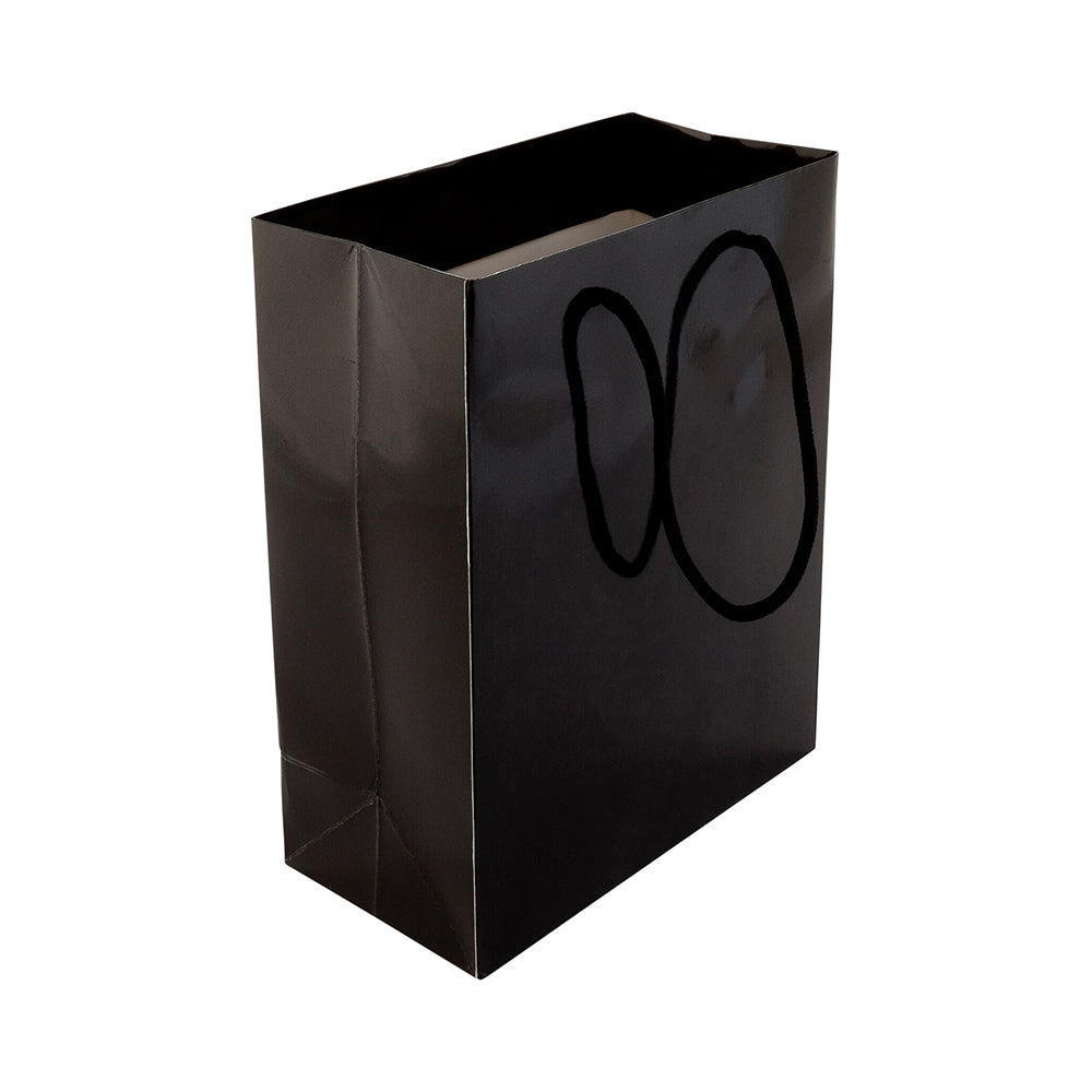 Vogue Rectangle Black Paper Medium Shopping and Take Out Bag - Glossy, Rope Handles - 8" x 4" x 10" - 10 count box