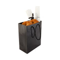 Vogue Rectangle Black Paper Medium Shopping and Take Out Bag - Glossy, Rope Handles - 8" x 4" x 10" - 10 count box