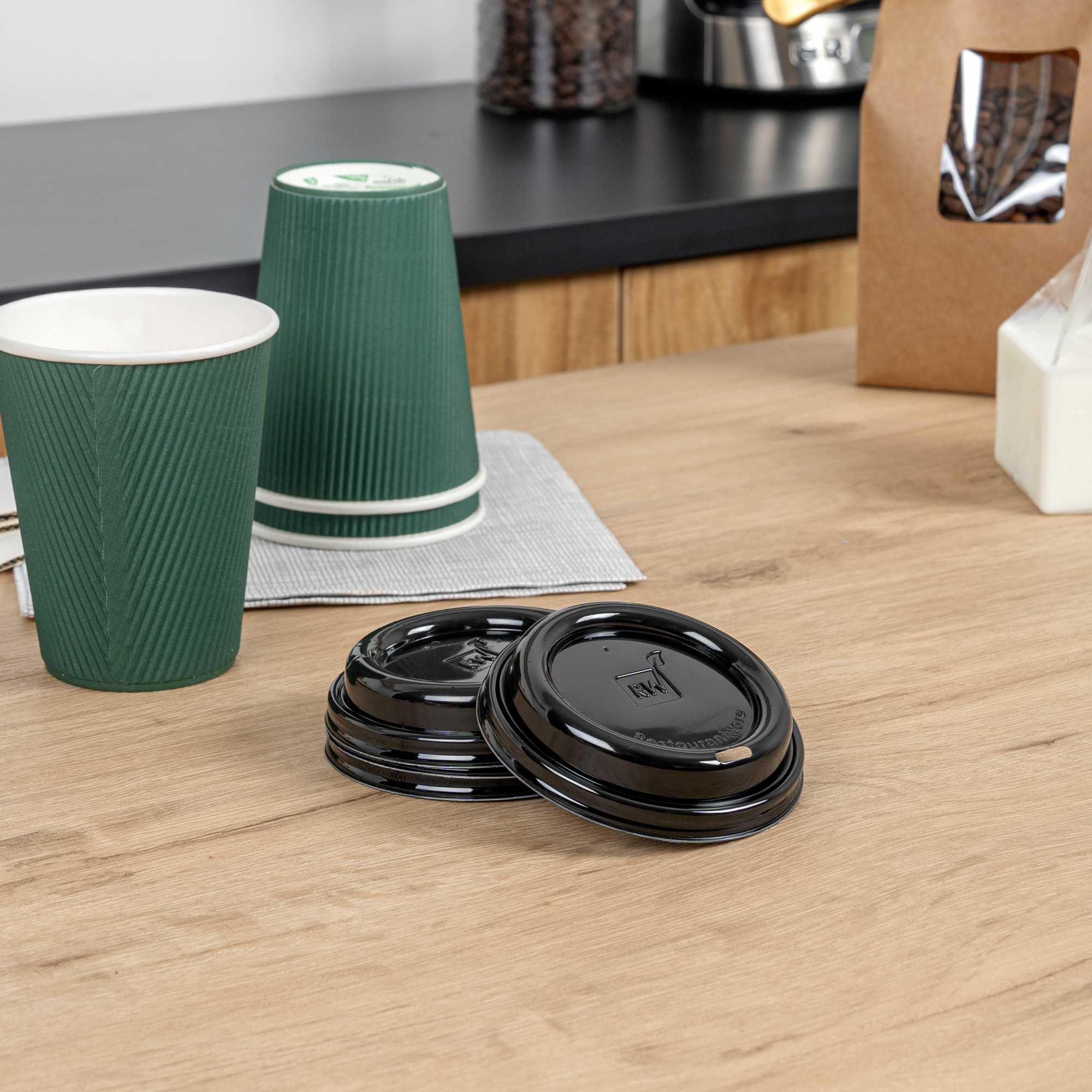 Restpresso Black Plastic Coffee Cup Lid - Fits 8, 12, 16 and 20 oz - 25 count box