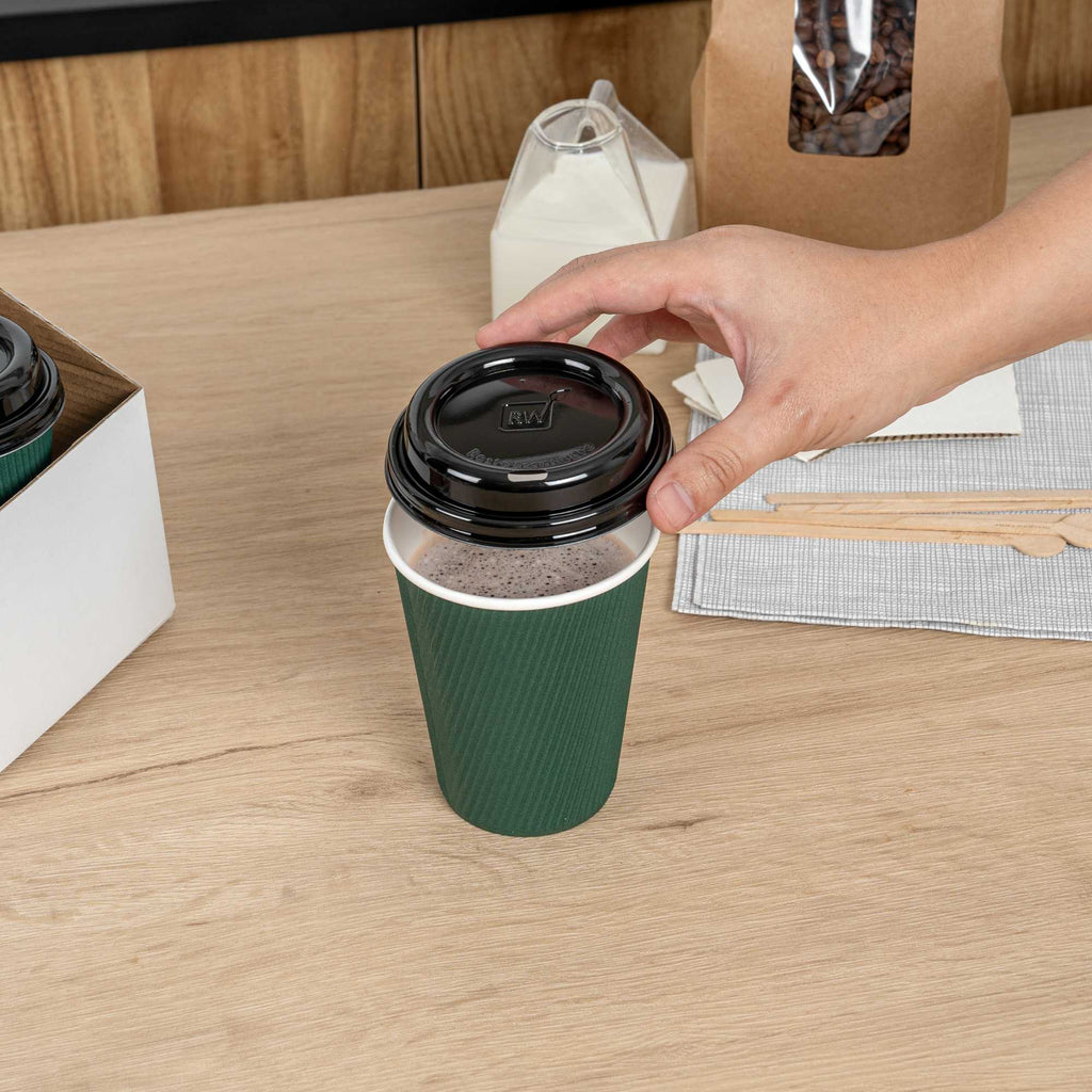 Restpresso Black Plastic Coffee Cup Lid - Fits 8, 12, 16 and 20 oz - 25 count box