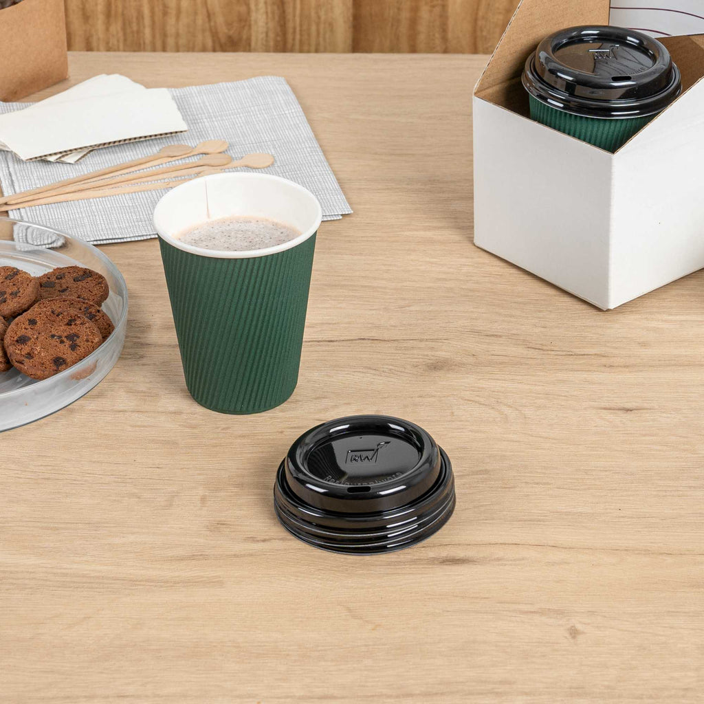 Restpresso Black Plastic Coffee Cup Lid - Fits 8, 12, 16 and 20 oz - 25 count box