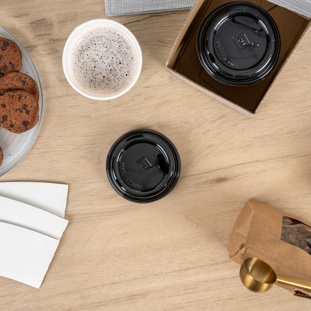 Restpresso Black Plastic Coffee Cup Lid - Fits 8, 12, 16 and 20 oz - 500 count box
