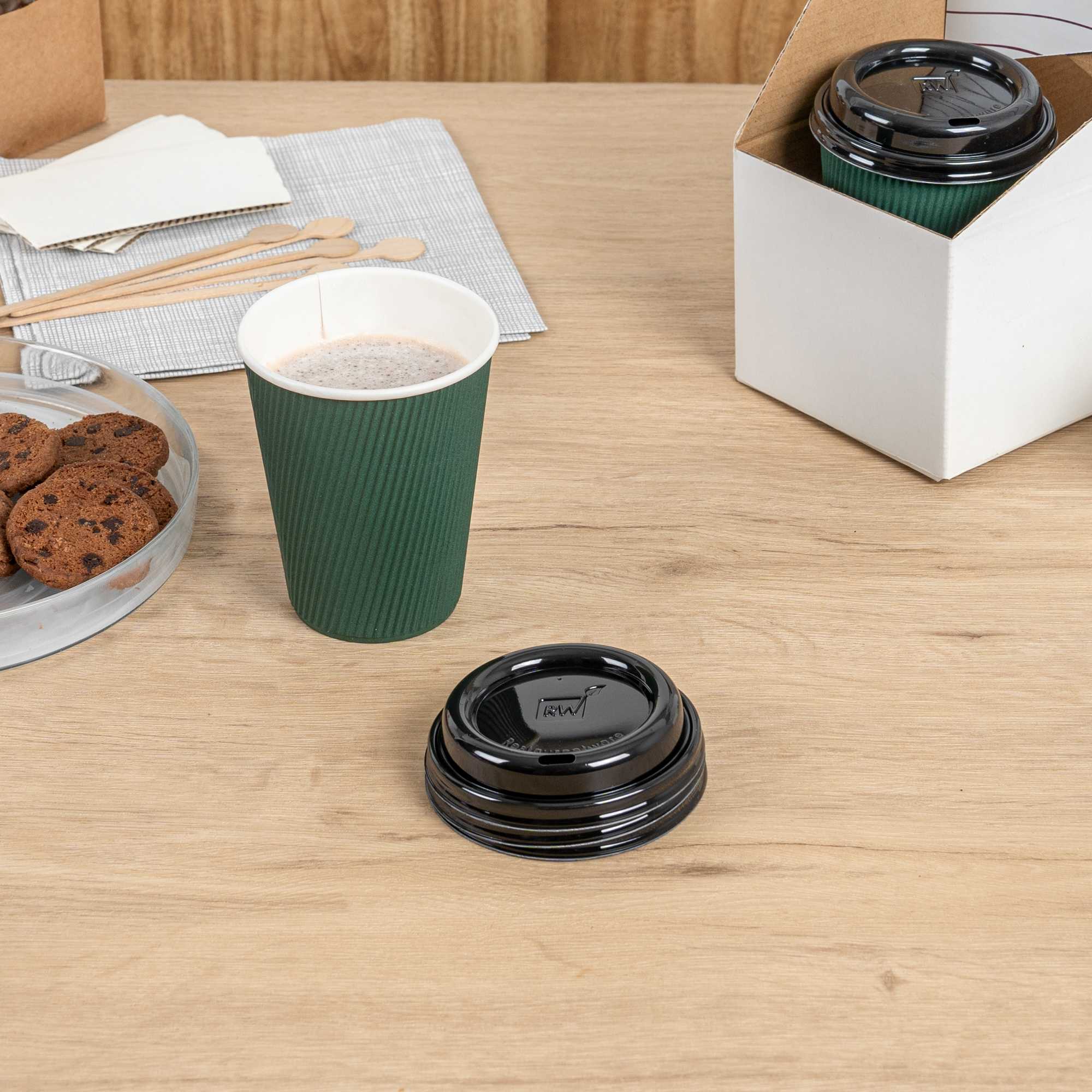 Restpresso Black Plastic Coffee Cup Lid - Fits 8, 12, 16 and 20 oz - 500 count box