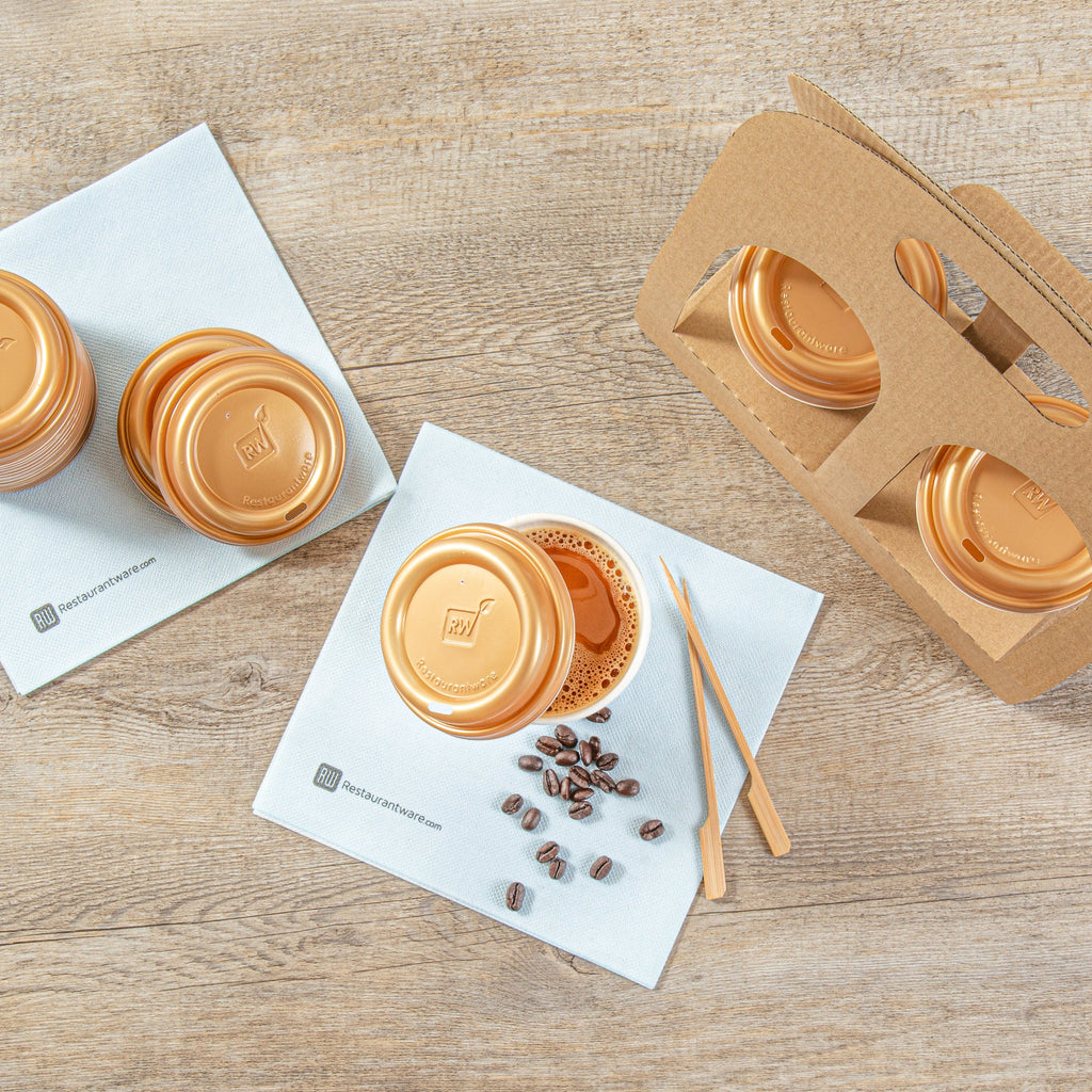 Restpresso Gold Plastic Coffee Cup Lid - Fits 8, 12, 16 and 20 oz - 25 count box