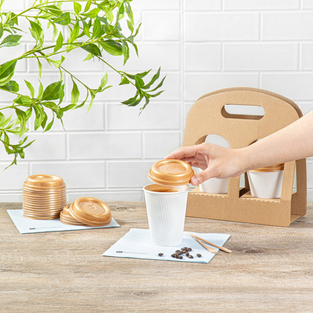 Restpresso Gold Plastic Coffee Cup Lid - Fits 8, 12, 16 and 20 oz - 25 count box
