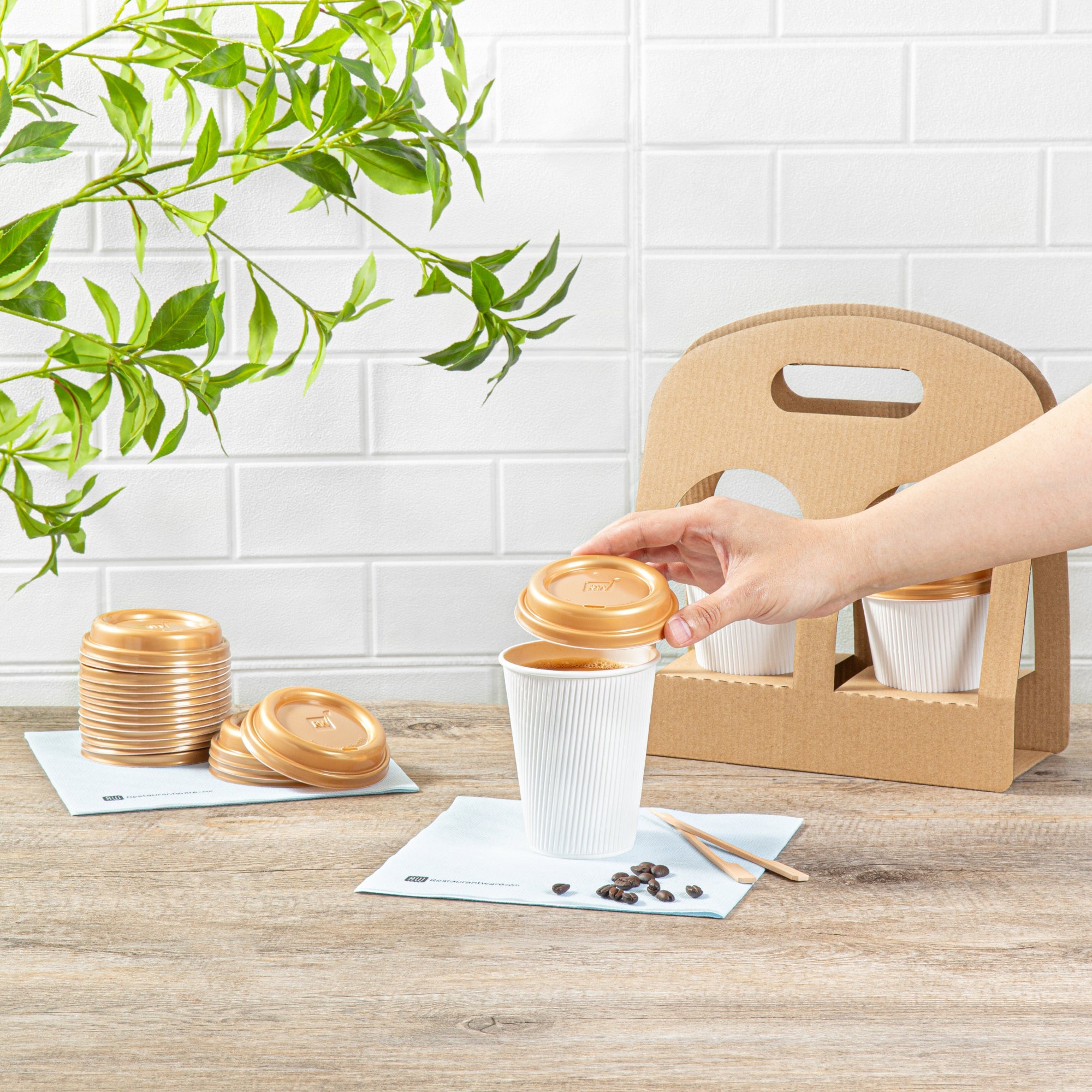 Restpresso Gold Plastic Coffee Cup Lid - Fits 8, 12, 16 and 20 oz - 25 count box