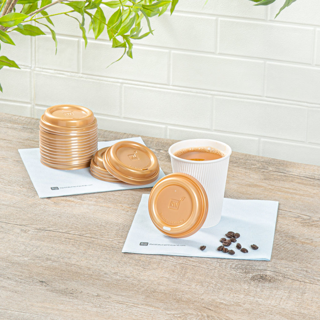 Restpresso Gold Plastic Coffee Cup Lid - Fits 8, 12, 16 and 20 oz - 25 count box