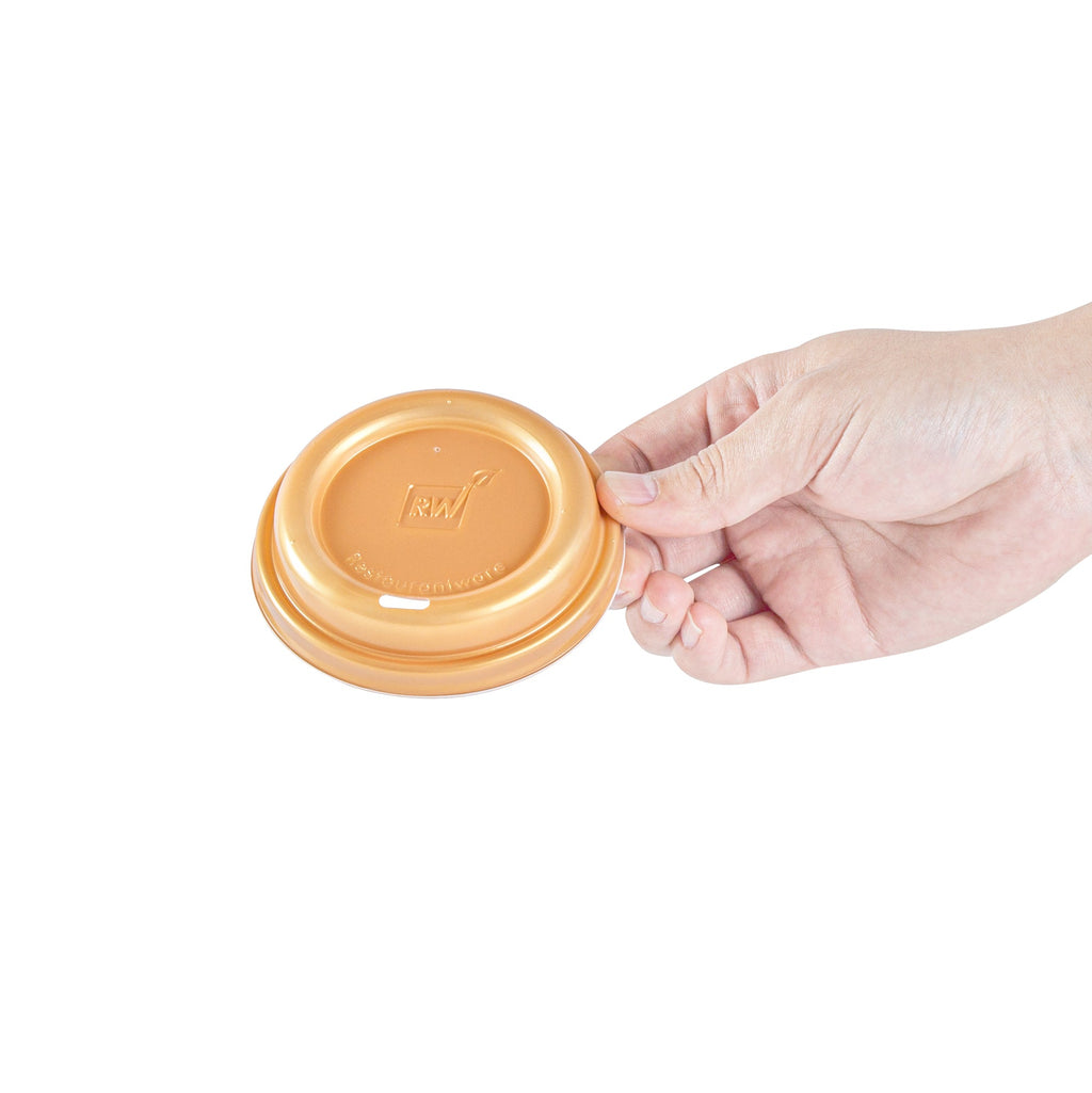 Restpresso Gold Plastic Coffee Cup Lid - Fits 8, 12, 16 and 20 oz - 500 count box