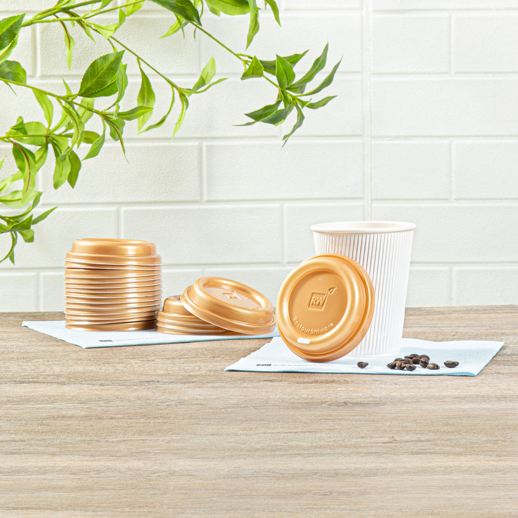 Restpresso Gold Plastic Coffee Cup Lid - Fits 8, 12, 16 and 20 oz - 500 count box