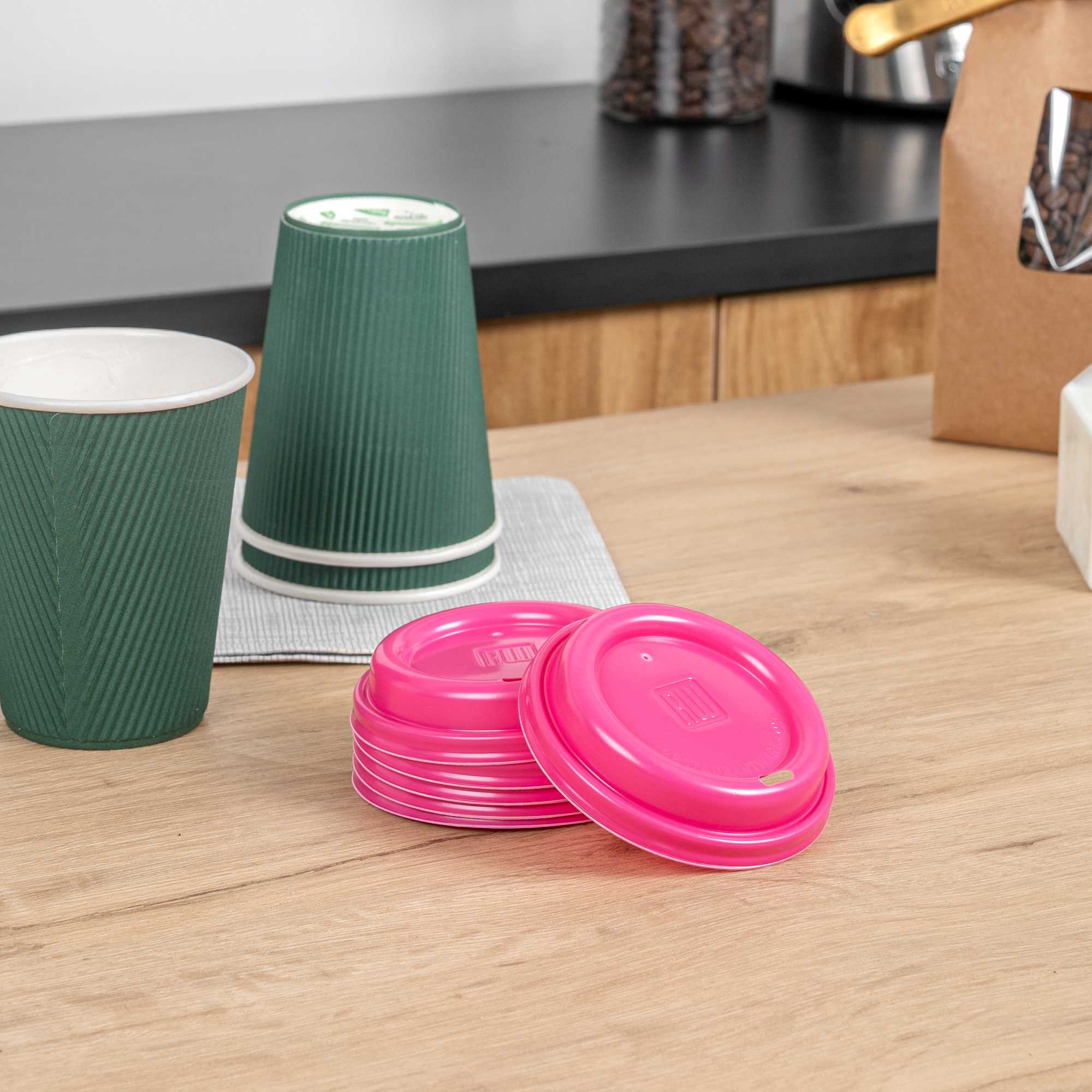 Restpresso Hot Pink Plastic Coffee Cup Lid - Fits 8, 12, 16 and 20 oz - 25 count box