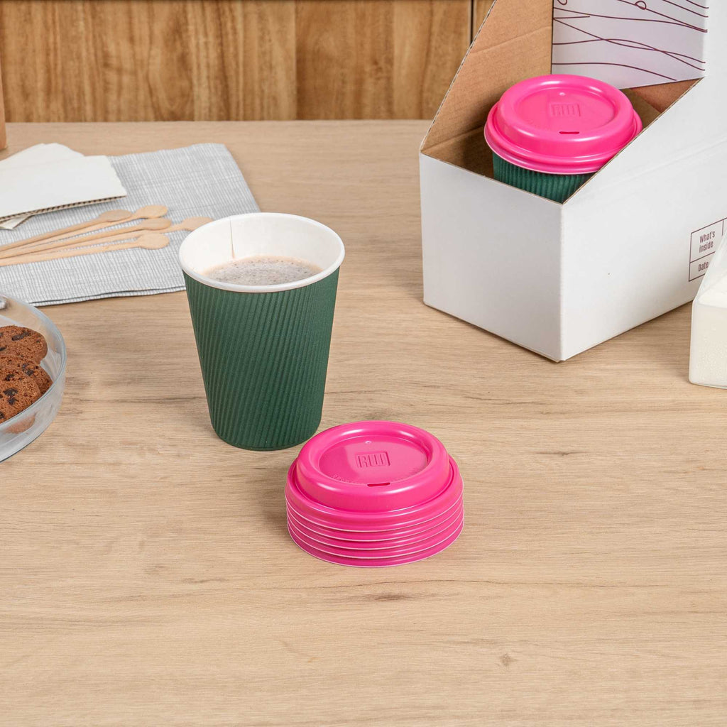 Restpresso Hot Pink Plastic Coffee Cup Lid - Fits 8, 12, 16 and 20 oz - 25 count box
