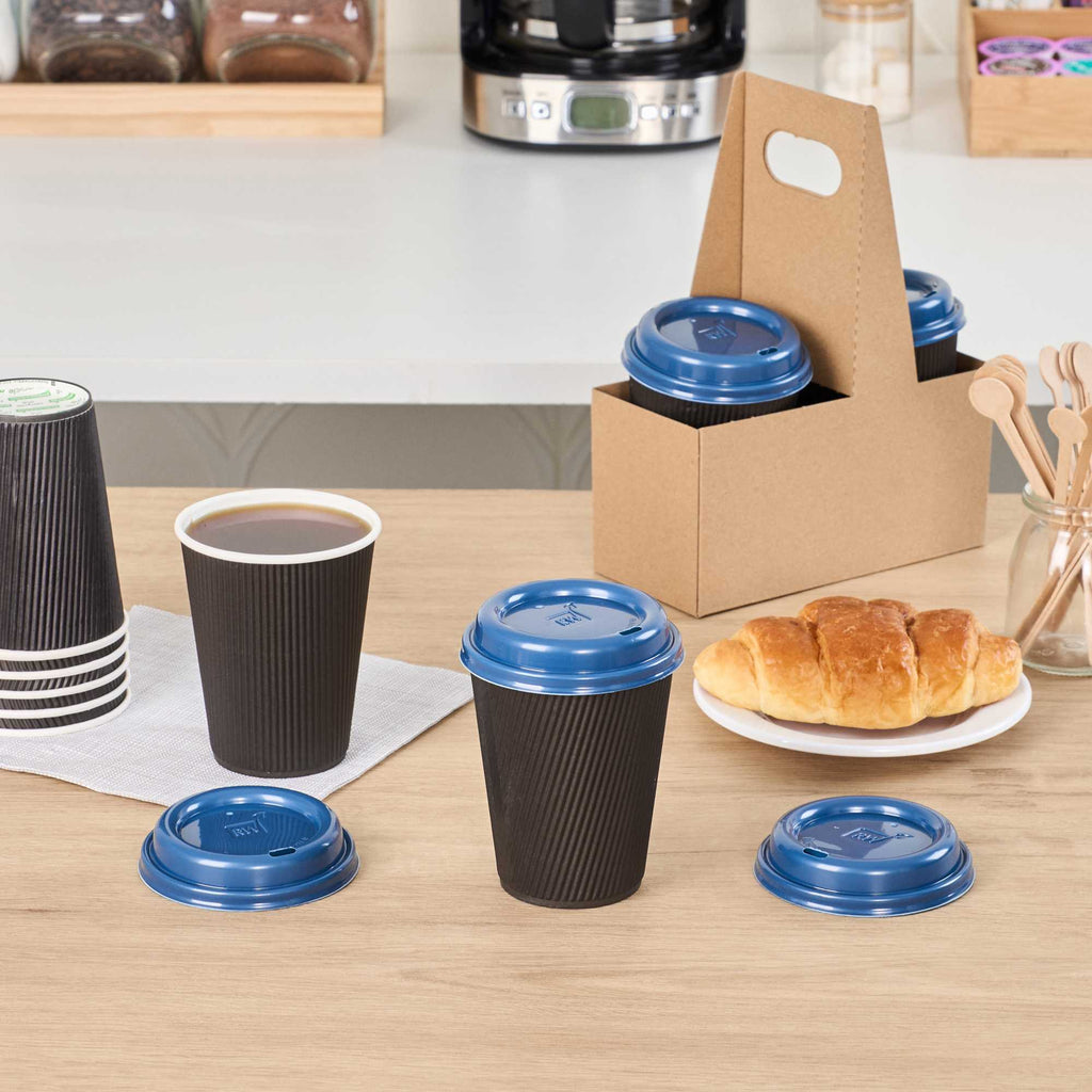 Restpresso Midnight Blue Plastic Coffee Cup Lid - Fits 8, 12, 16 and 20 oz - 25 count box