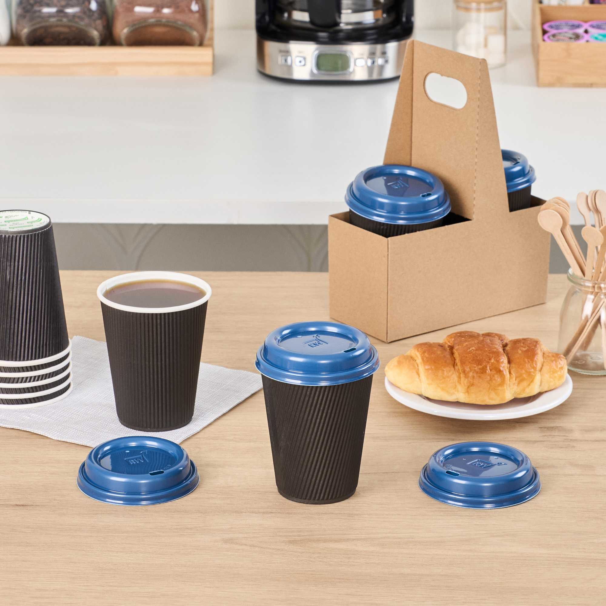 Restpresso Midnight Blue Plastic Coffee Cup Lid - Fits 8, 12, 16 and 20 oz - 25 count box
