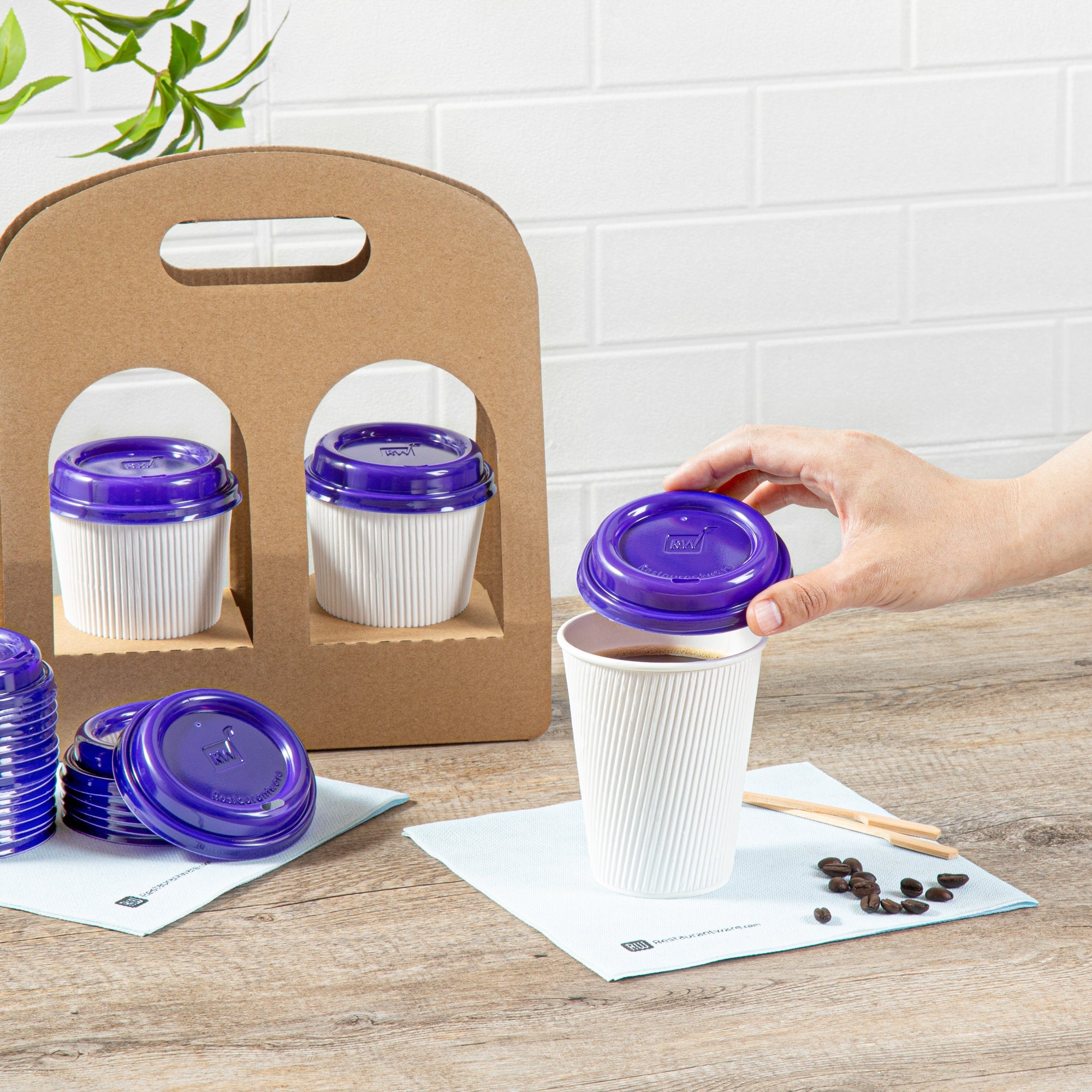 Restpresso Purple Plastic Coffee Cup Lid - Fits 8, 12, 16 and 20 oz - 500 count box