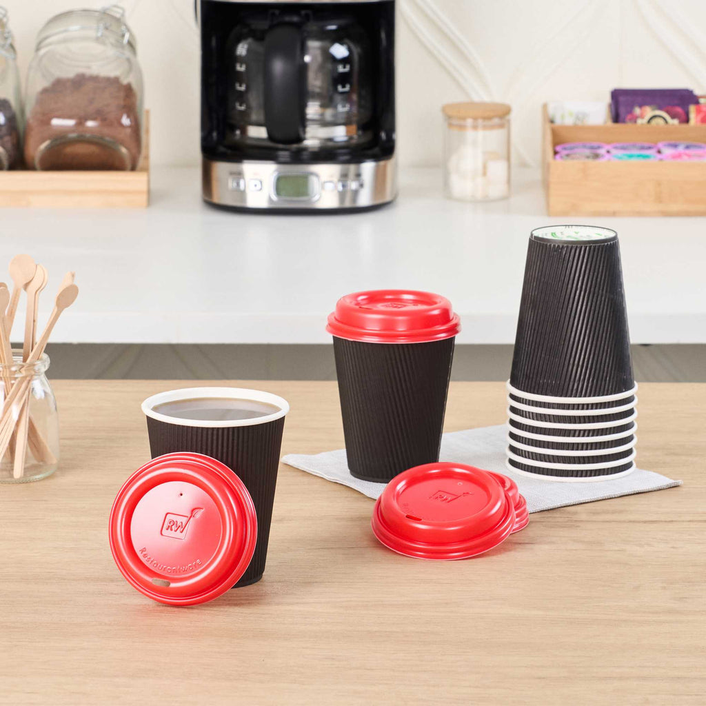 Restpresso Red Plastic Coffee Cup Lid - Fits 8, 12, 16 and 20 oz - 25 count box
