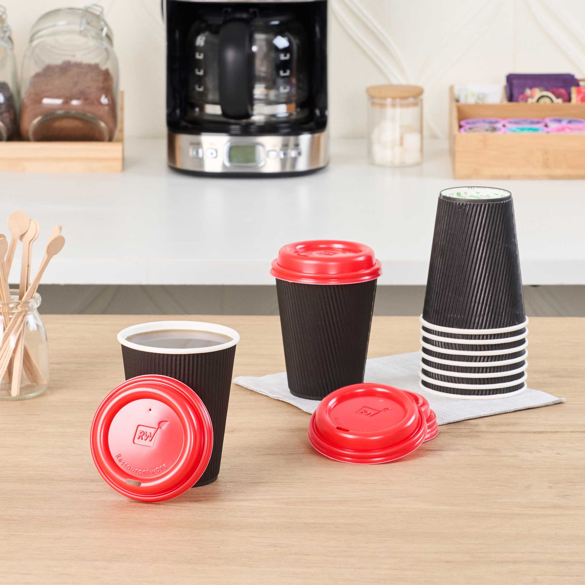 Restpresso Red Plastic Coffee Cup Lid - Fits 8, 12, 16 and 20 oz - 25 count box