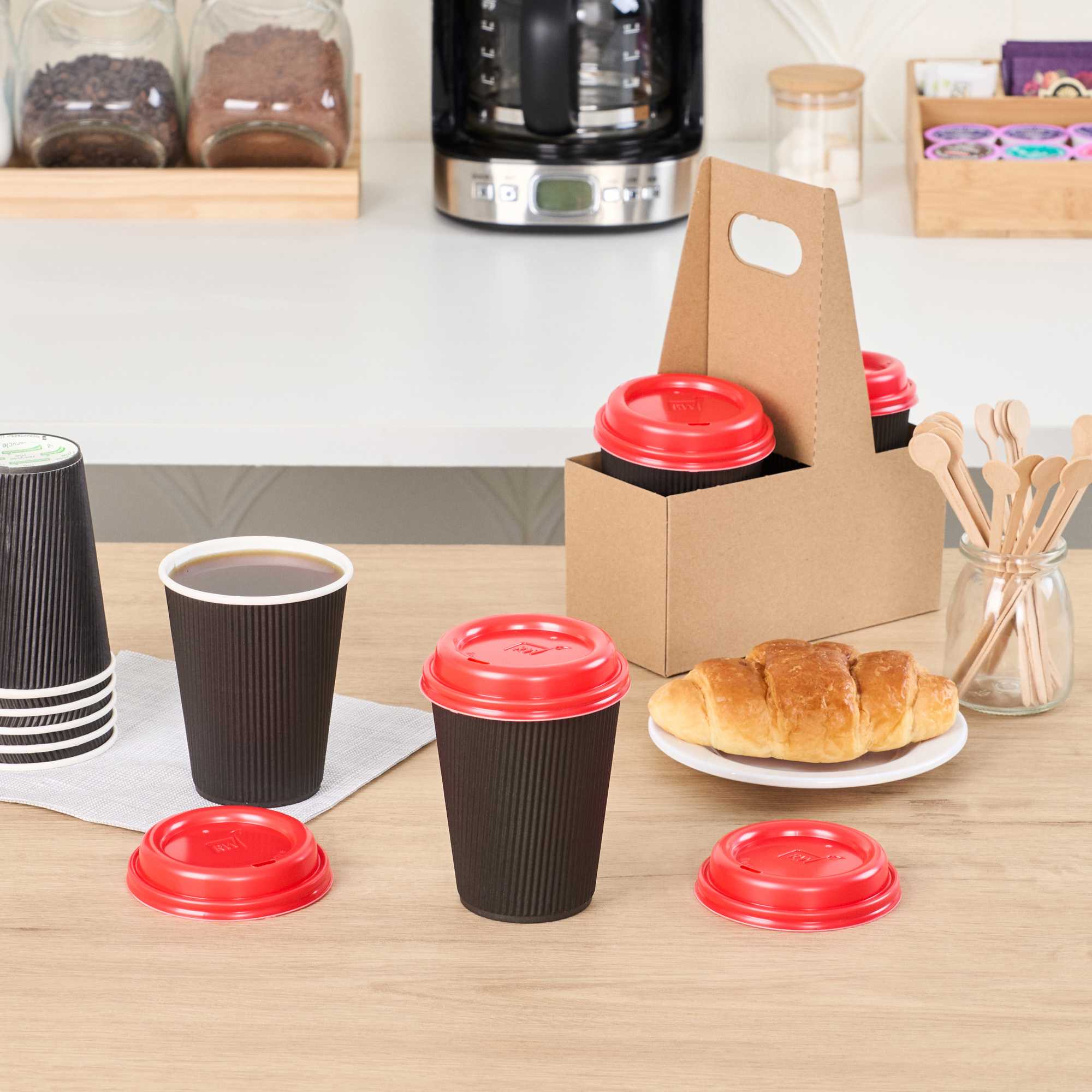 Restpresso Red Plastic Coffee Cup Lid - Fits 8, 12, 16 and 20 oz - 25 count box