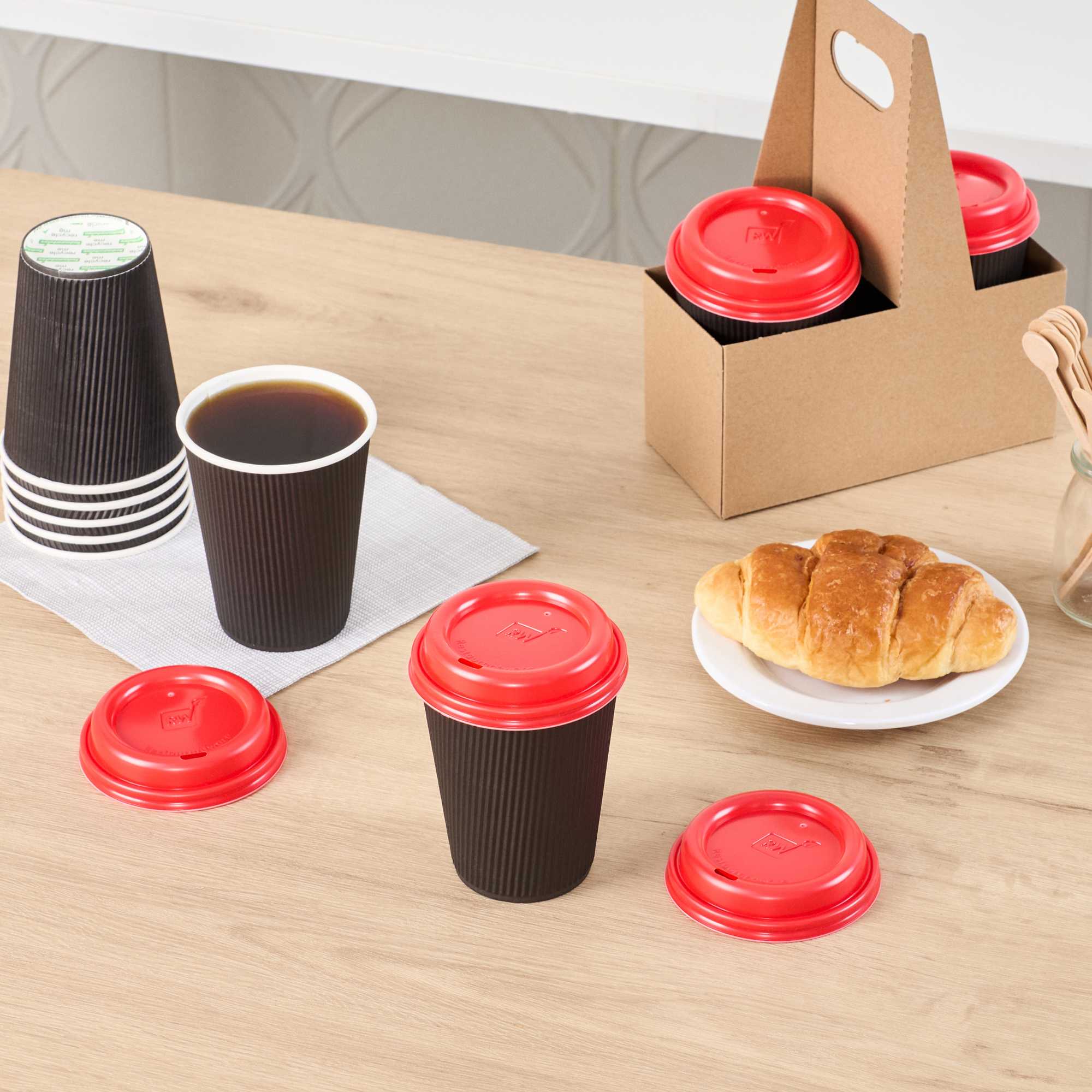 Restpresso Red Plastic Coffee Cup Lid - Fits 8, 12, 16 and 20 oz - 500 count box