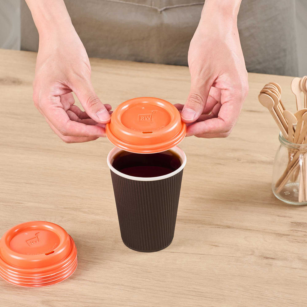 Restpresso Tangerine Orange Plastic Coffee Cup Lid - Fits 8, 12, 16 and 20 oz - 25 count box