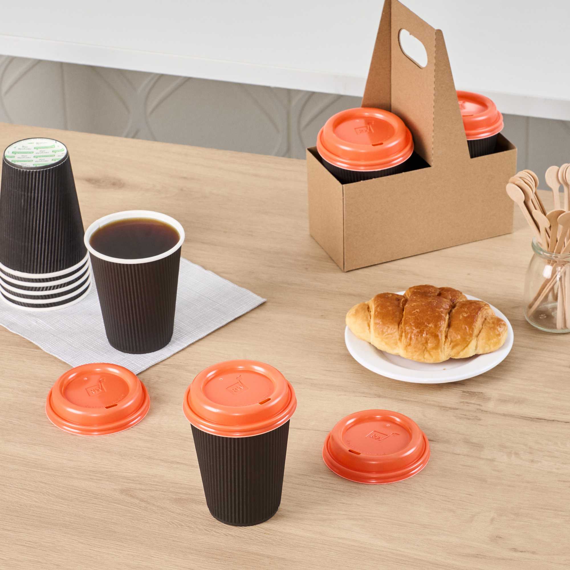 Restpresso Tangerine Orange Plastic Coffee Cup Lid - Fits 8, 12, 16 and 20 oz - 25 count box