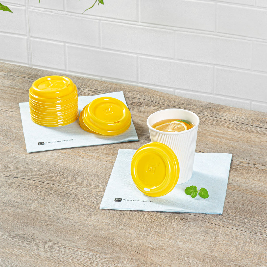Restpresso Yellow Plastic Coffee Cup Lid - Fits 8, 12, 16 and 20 oz - 25 count box