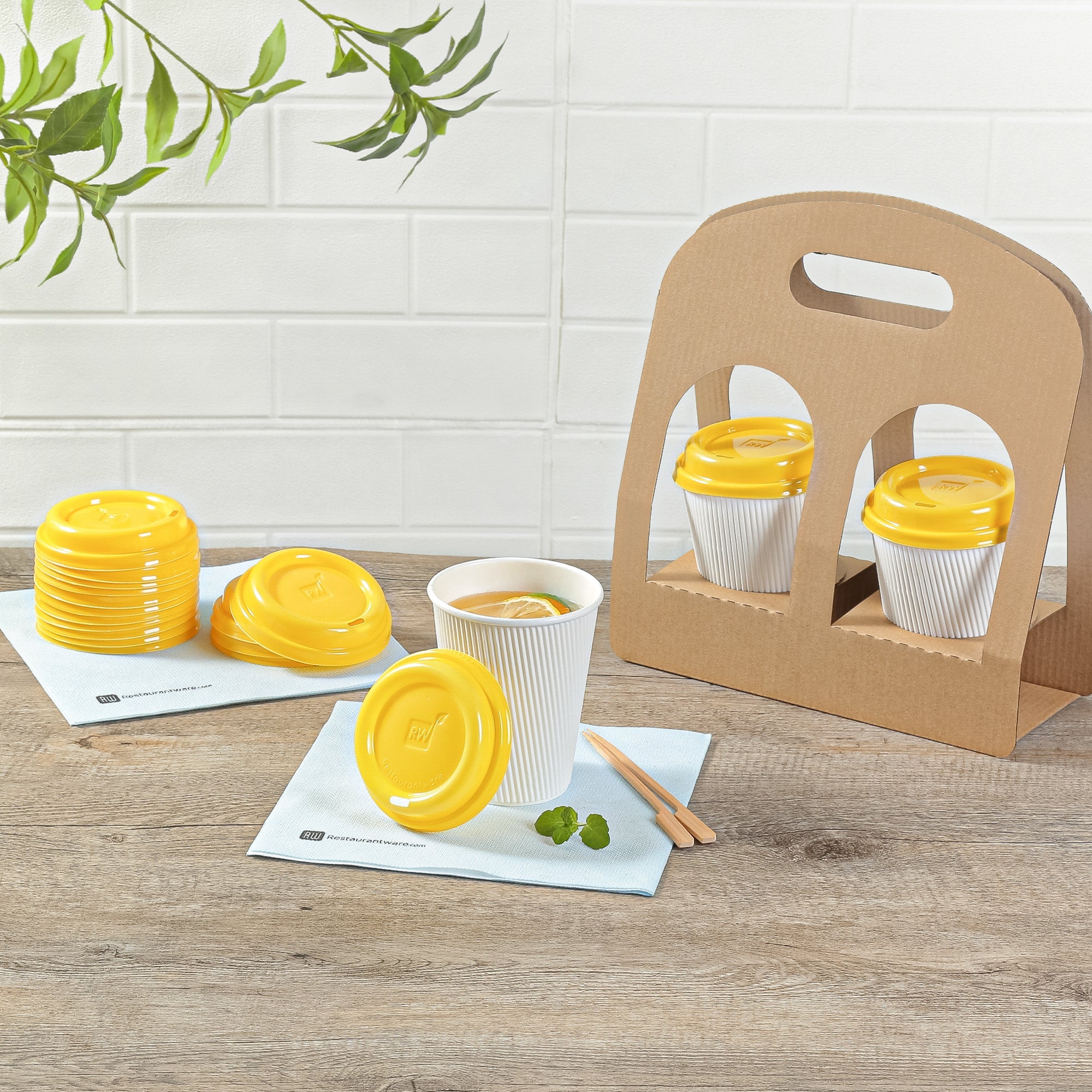 Restpresso Yellow Plastic Coffee Cup Lid - Fits 8, 12, 16 and 20 oz - 500 count box