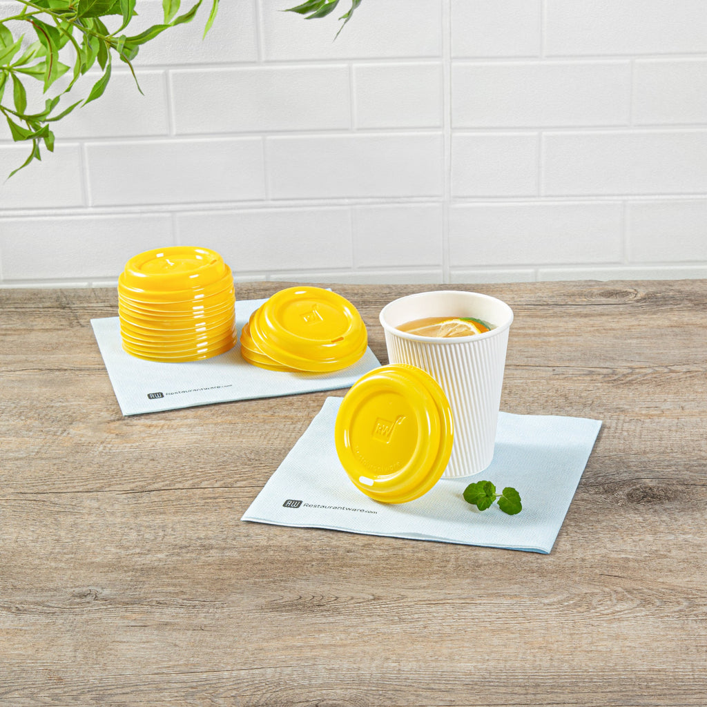 Restpresso Yellow Plastic Coffee Cup Lid - Fits 8, 12, 16 and 20 oz - 500 count box