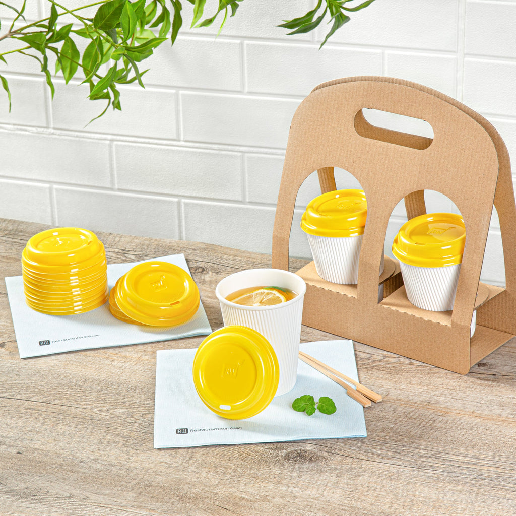 Restpresso Yellow Plastic Coffee Cup Lid - Fits 8, 12, 16 and 20 oz - 500 count box