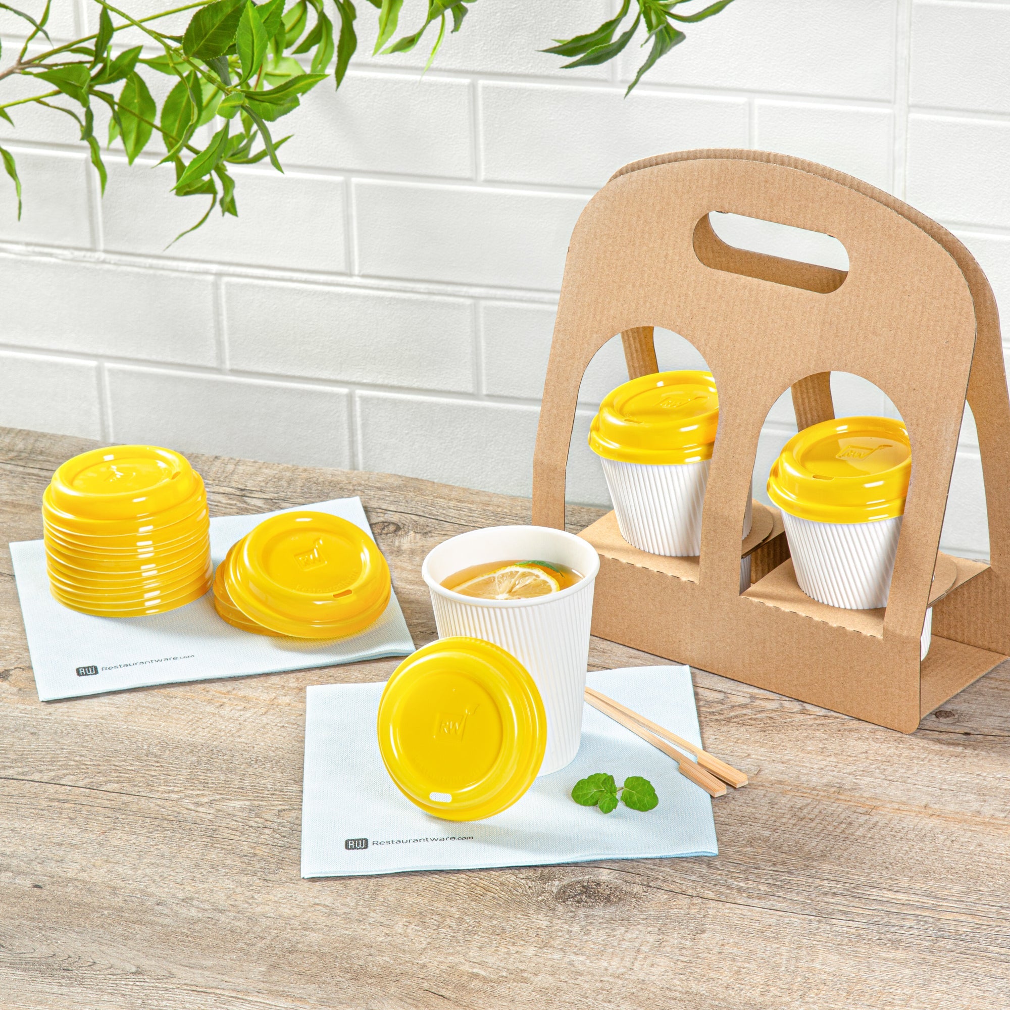 Restpresso Yellow Plastic Coffee Cup Lid - Fits 8, 12, 16 and 20 oz - 500 count box