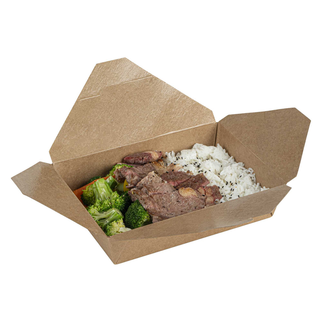 Bio Tek 49 oz Rectangle Kraft Paper #2 Bio Box Take Out Container - 8 1/2" x 6 1/4" x 2" - 200 count box