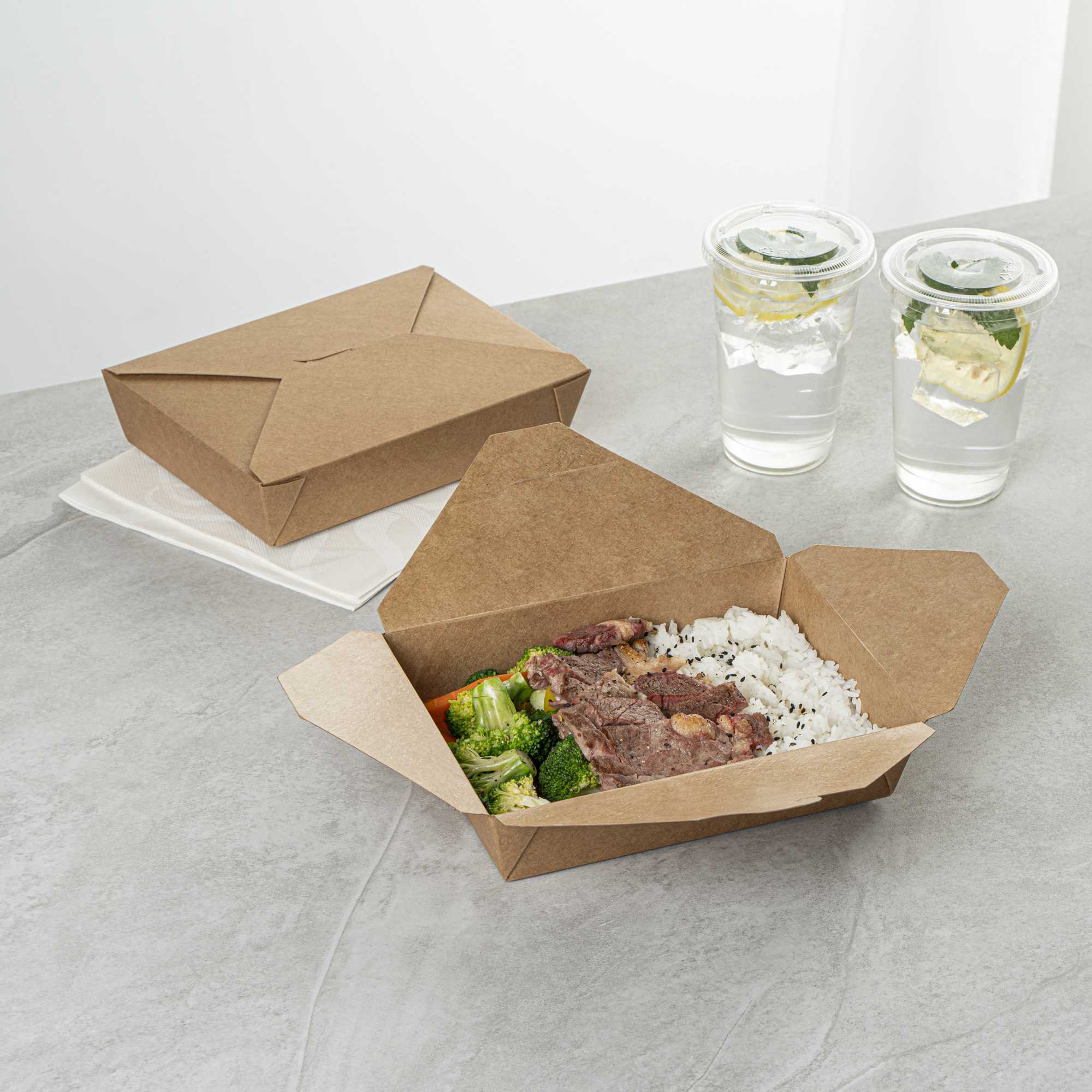 Bio Tek 49 oz Rectangle Kraft Paper #2 Bio Box Take Out Container - 8 1/2" x 6 1/4" x 2" - 200 count box