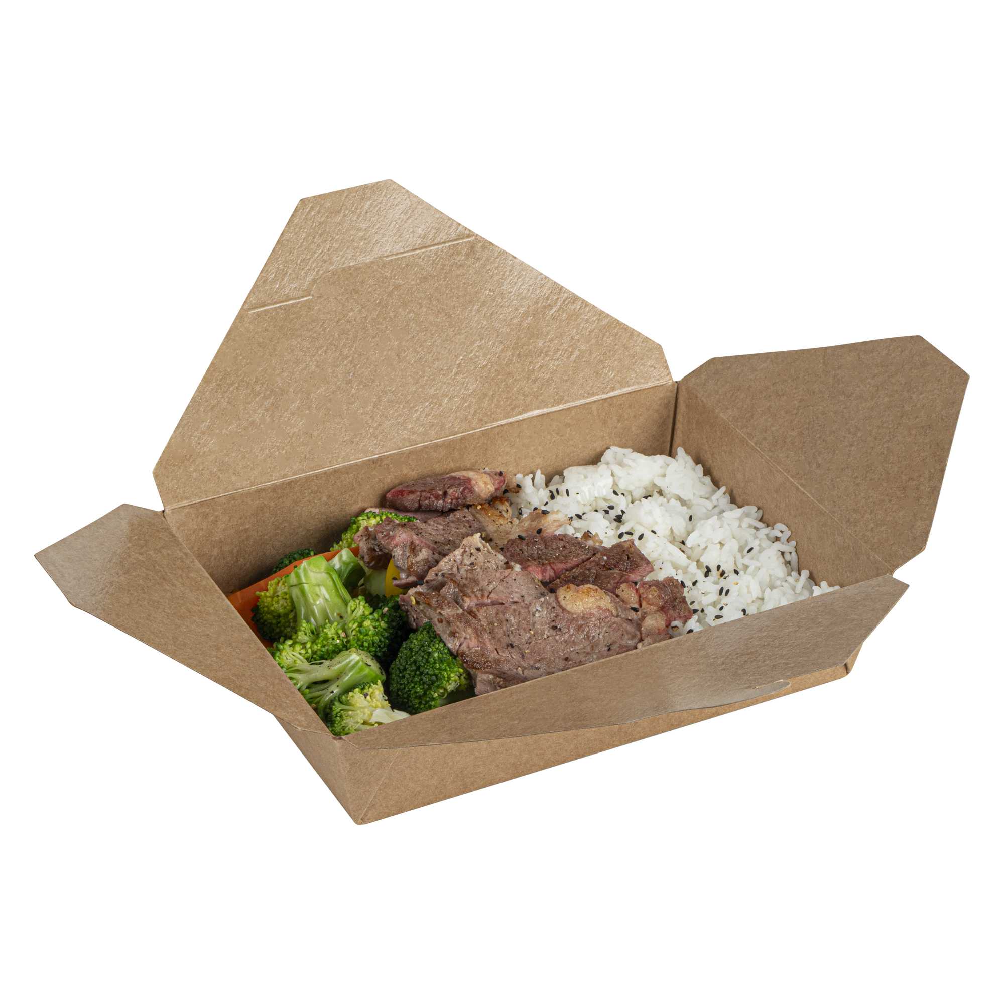 Bio Tek 49 oz Rectangle Kraft Paper #2 Bio Box Take Out Container - 8 1/2" x 6 1/4" x 2" - 50 count box