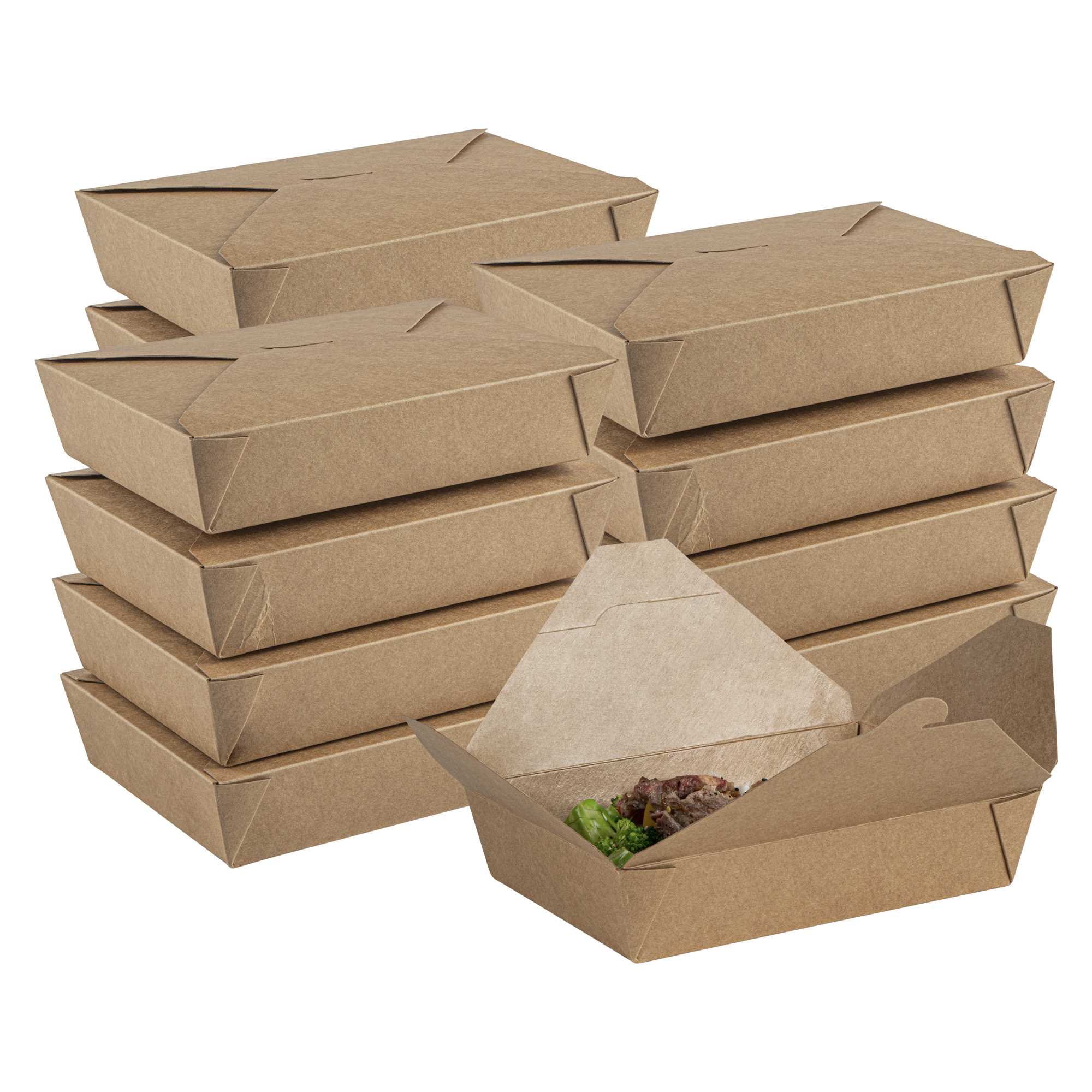 Bio Tek 49 oz Rectangle Kraft Paper #2 Bio Box Take Out Container - 8 1/2" x 6 1/4" x 2" - 50 count box