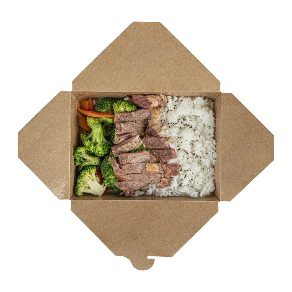 Bio Tek 49 oz Rectangle Kraft Paper #2 Bio Box Take Out Container - 8 1/2" x 6 1/4" x 2" - 50 count box
