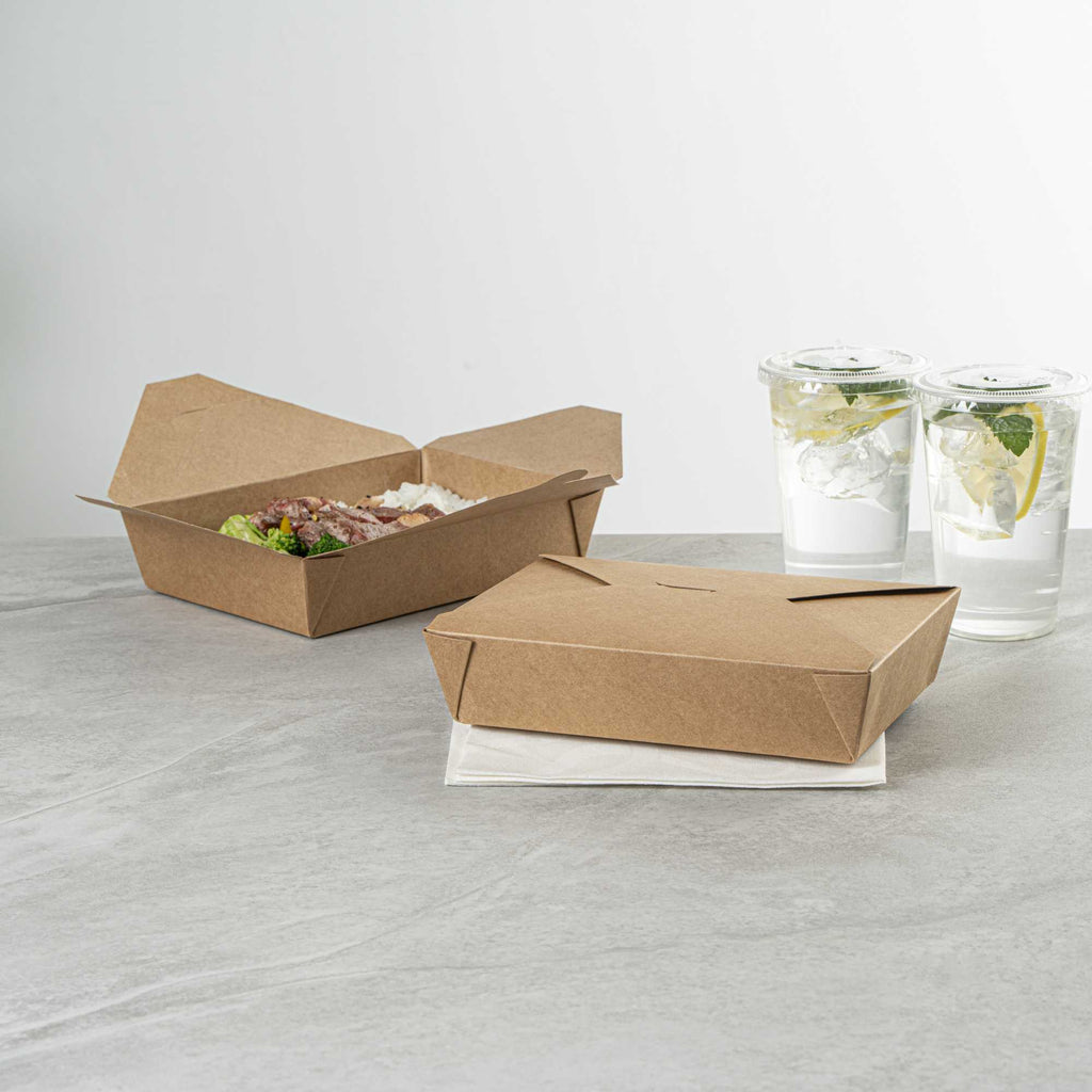 Bio Tek 49 oz Rectangle Kraft Paper #2 Bio Box Take Out Container - 8 1/2" x 6 1/4" x 2" - 50 count box
