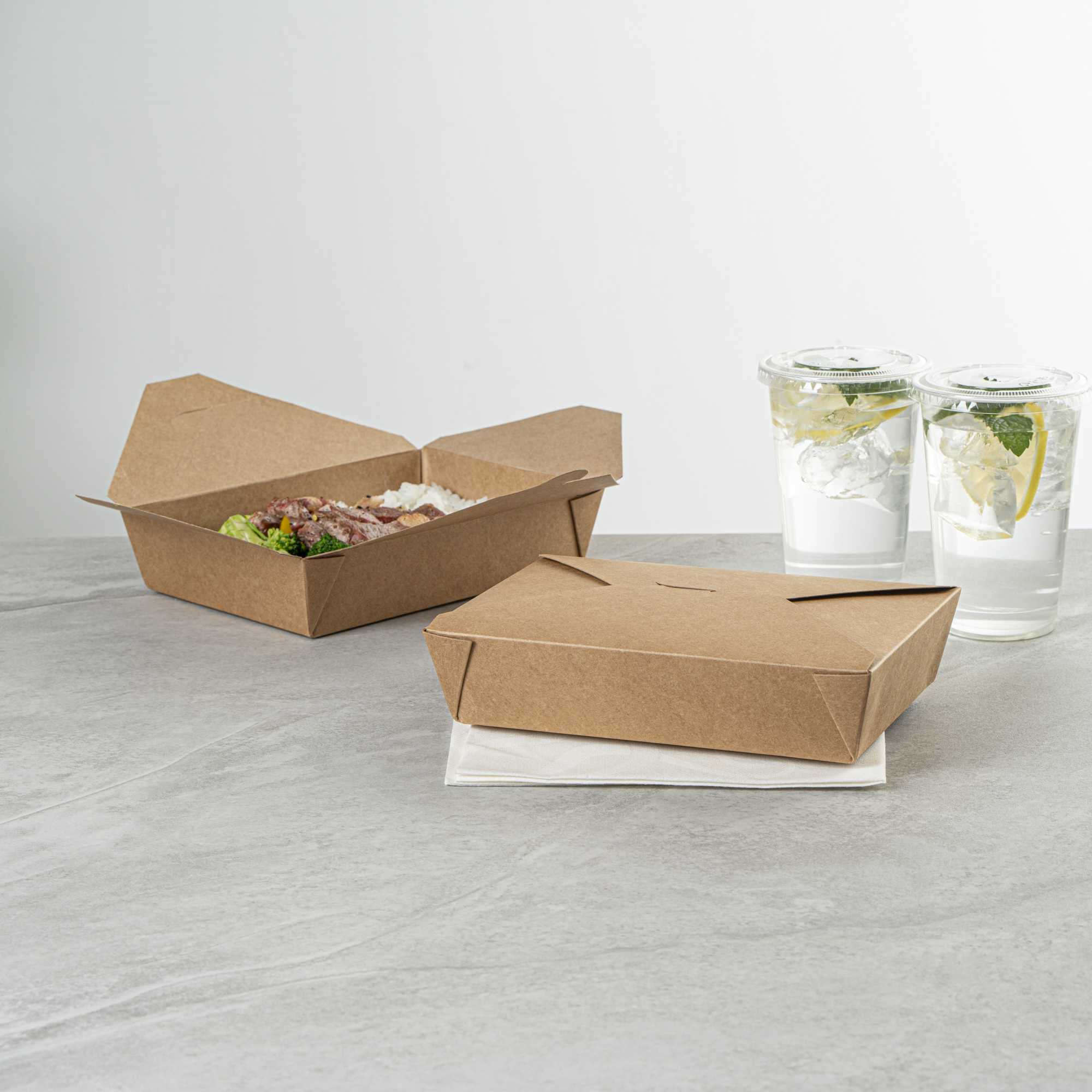 Bio Tek 49 oz Rectangle Kraft Paper #2 Bio Box Take Out Container - 8 1/2" x 6 1/4" x 2" - 50 count box