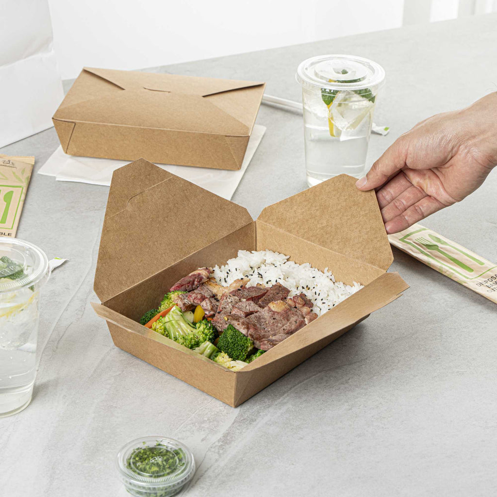 Bio Tek 49 oz Rectangle Kraft Paper #2 Bio Box Take Out Container - 8 1/2" x 6 1/4" x 2" - 200 count box