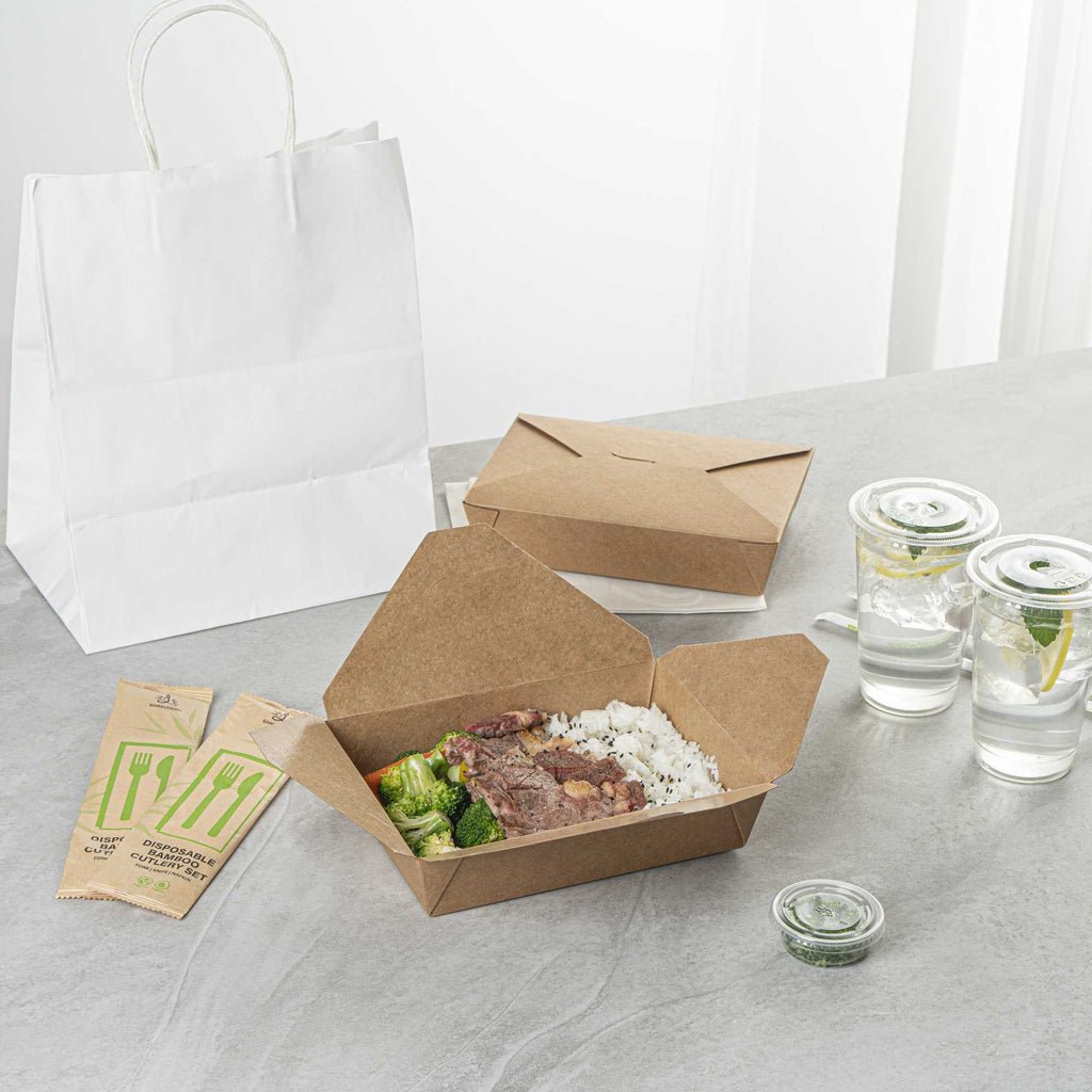 Bio Tek 49 oz Rectangle Kraft Paper #2 Bio Box Take Out Container - 8 1/2" x 6 1/4" x 2" - 200 count box