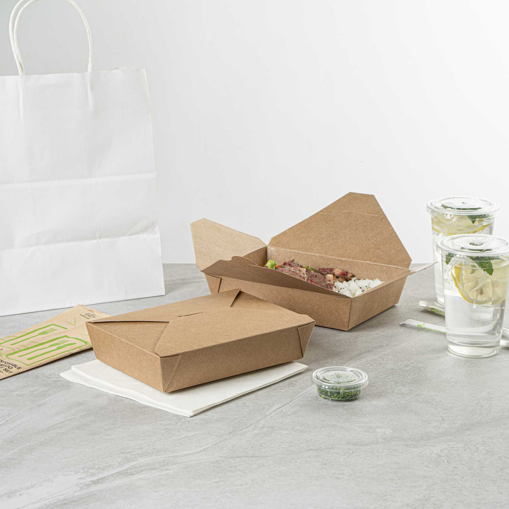Bio Tek 49 oz Rectangle Kraft Paper #2 Bio Box Take Out Container - 8 1/2" x 6 1/4" x 2" - 200 count box