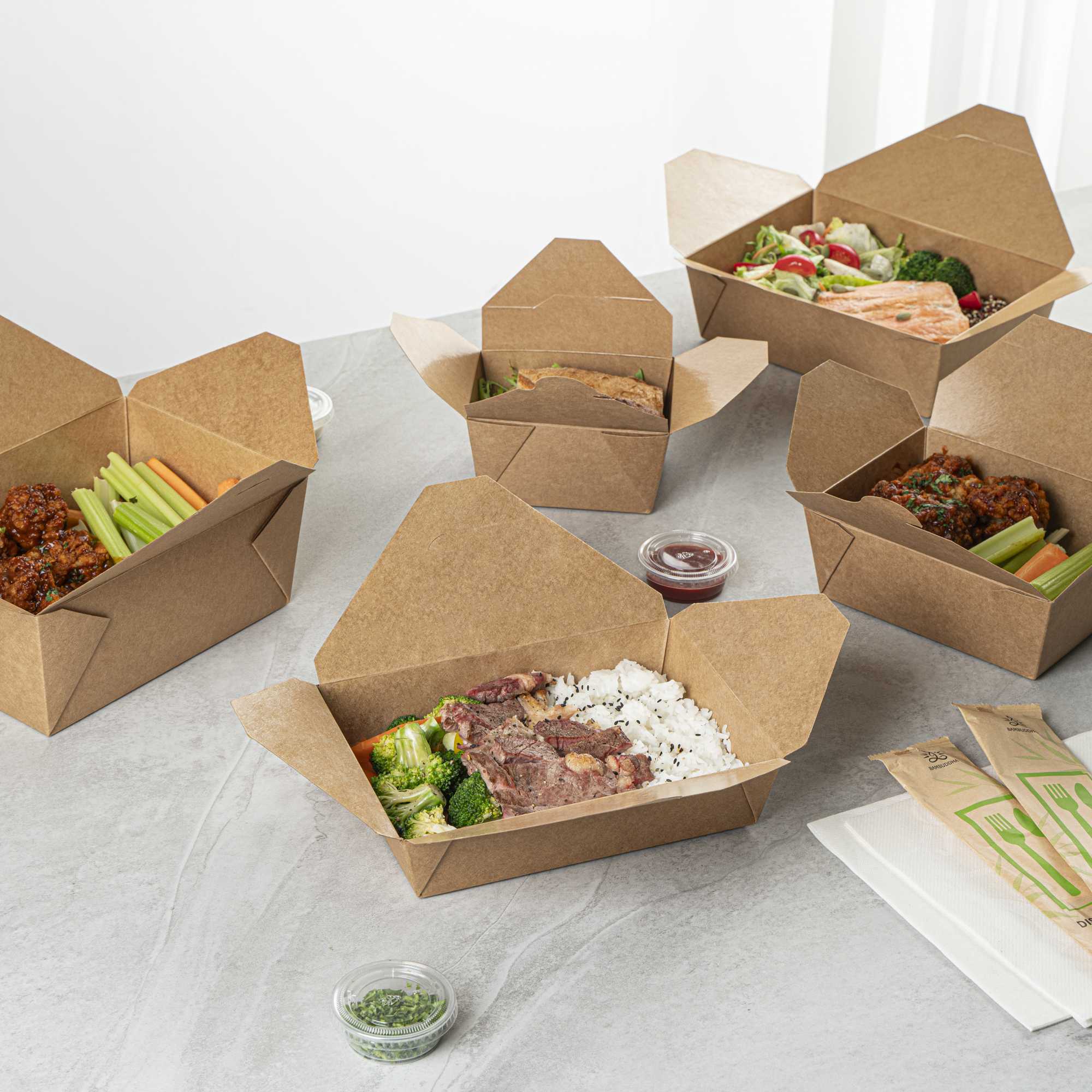 Bio Tek 49 oz Rectangle Kraft Paper #2 Bio Box Take Out Container - 8 1/2" x 6 1/4" x 2" - 200 count box